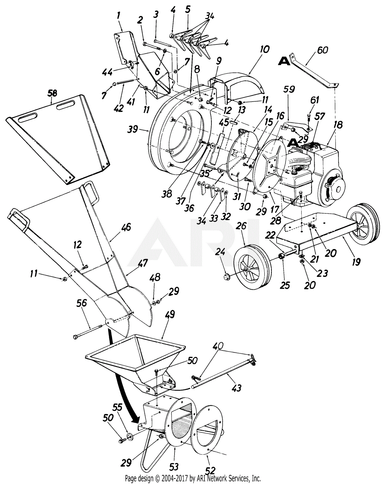 MTD 240-650-190 Shredder (1990) Parts Diagram for Shredder Assembly