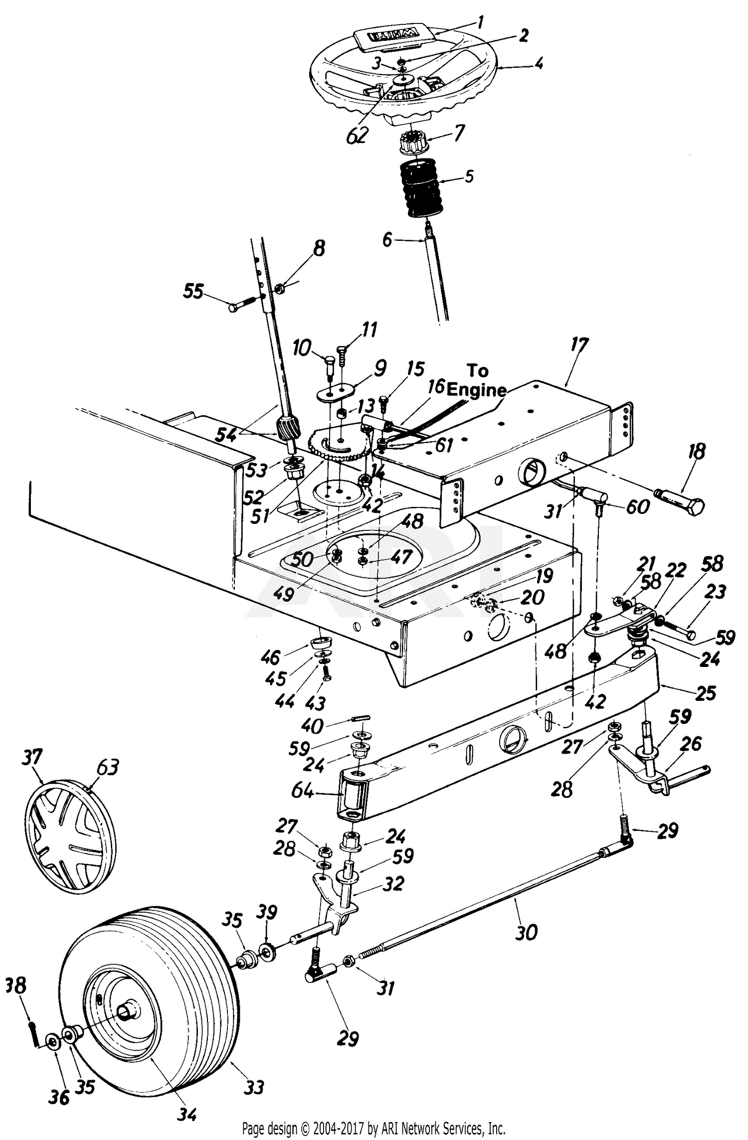 MTD 130-686G190 LT-14 (1990) Parts Diagram for Steering Assembly