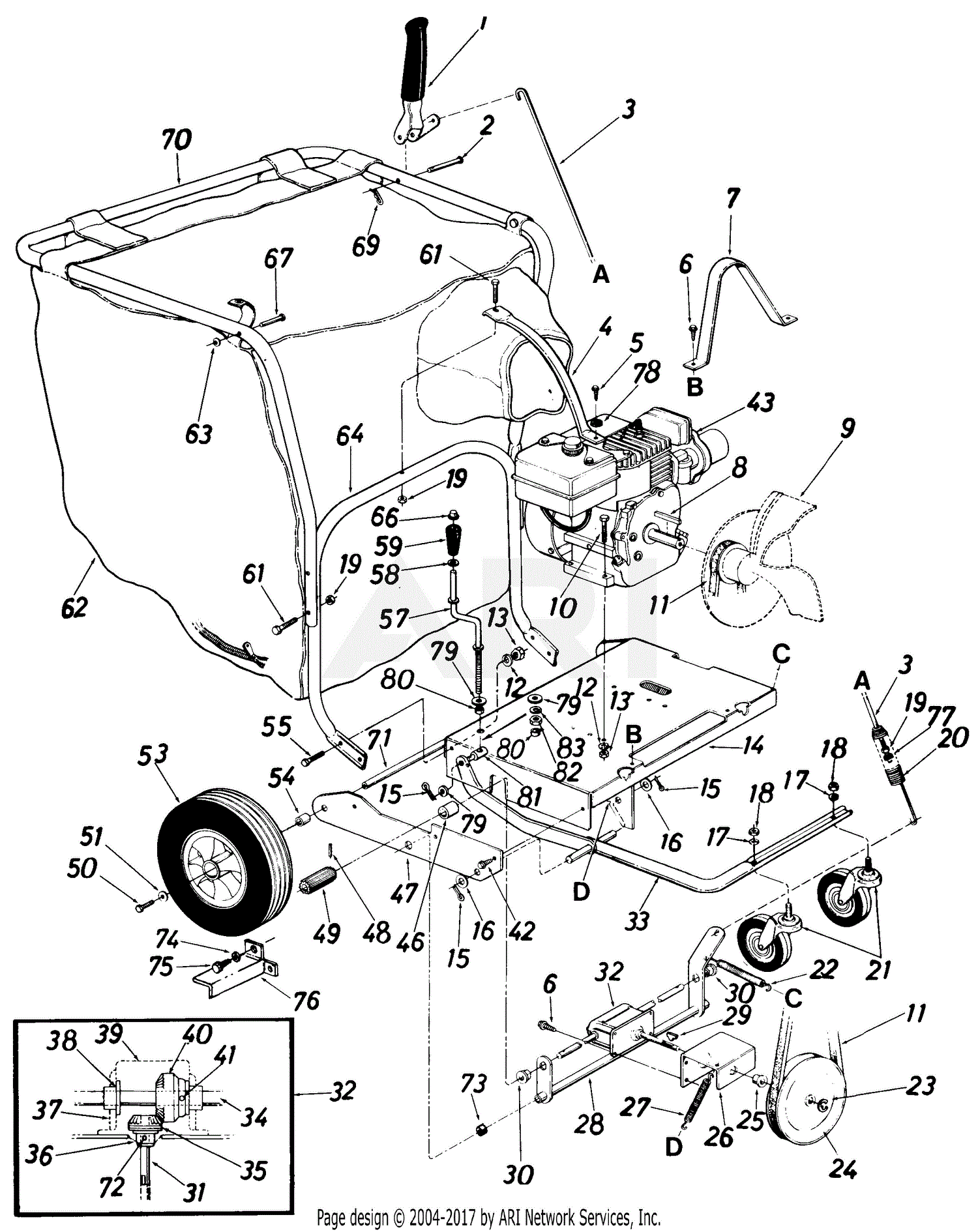 MTD 241-685-190 5 HP Vacuum (1991) Parts Diagram for Frame Assembly