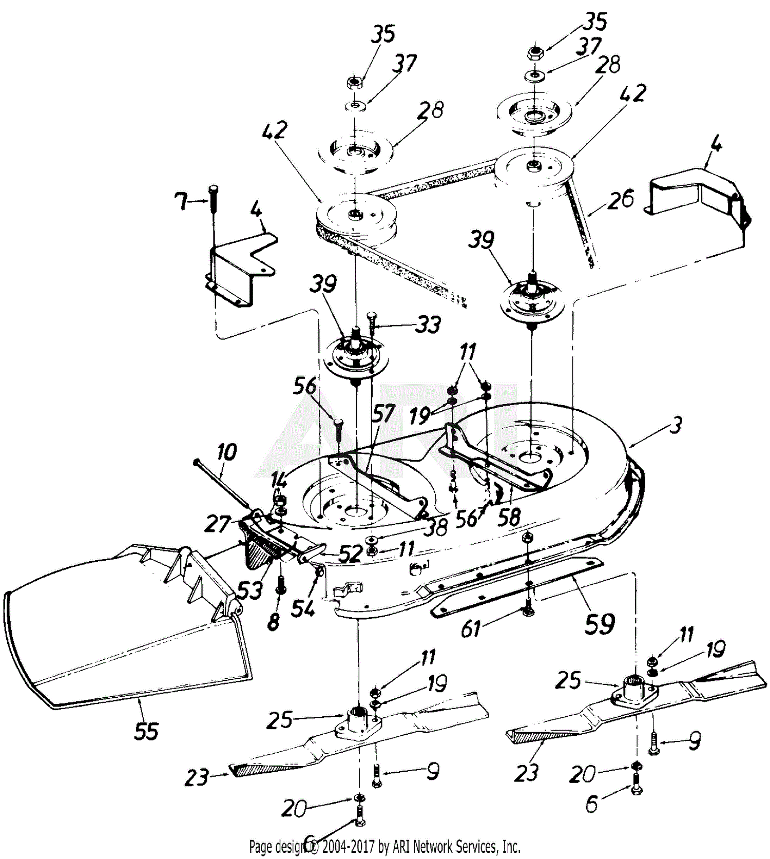 MTD 131-455F190 L-12 (1991) Parts Diagram for 38-Inch Mowing Deck Assembly
