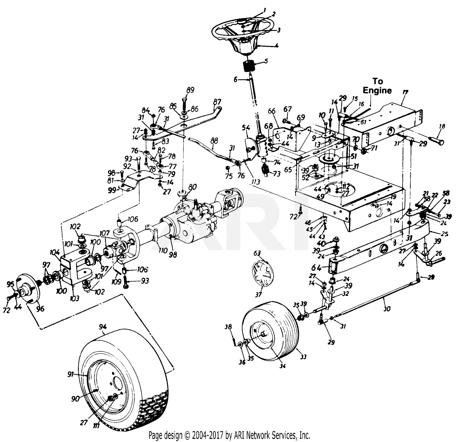 MTD 131-786G190 FST-14 (1991) Parts Diagram for Steering Assembly