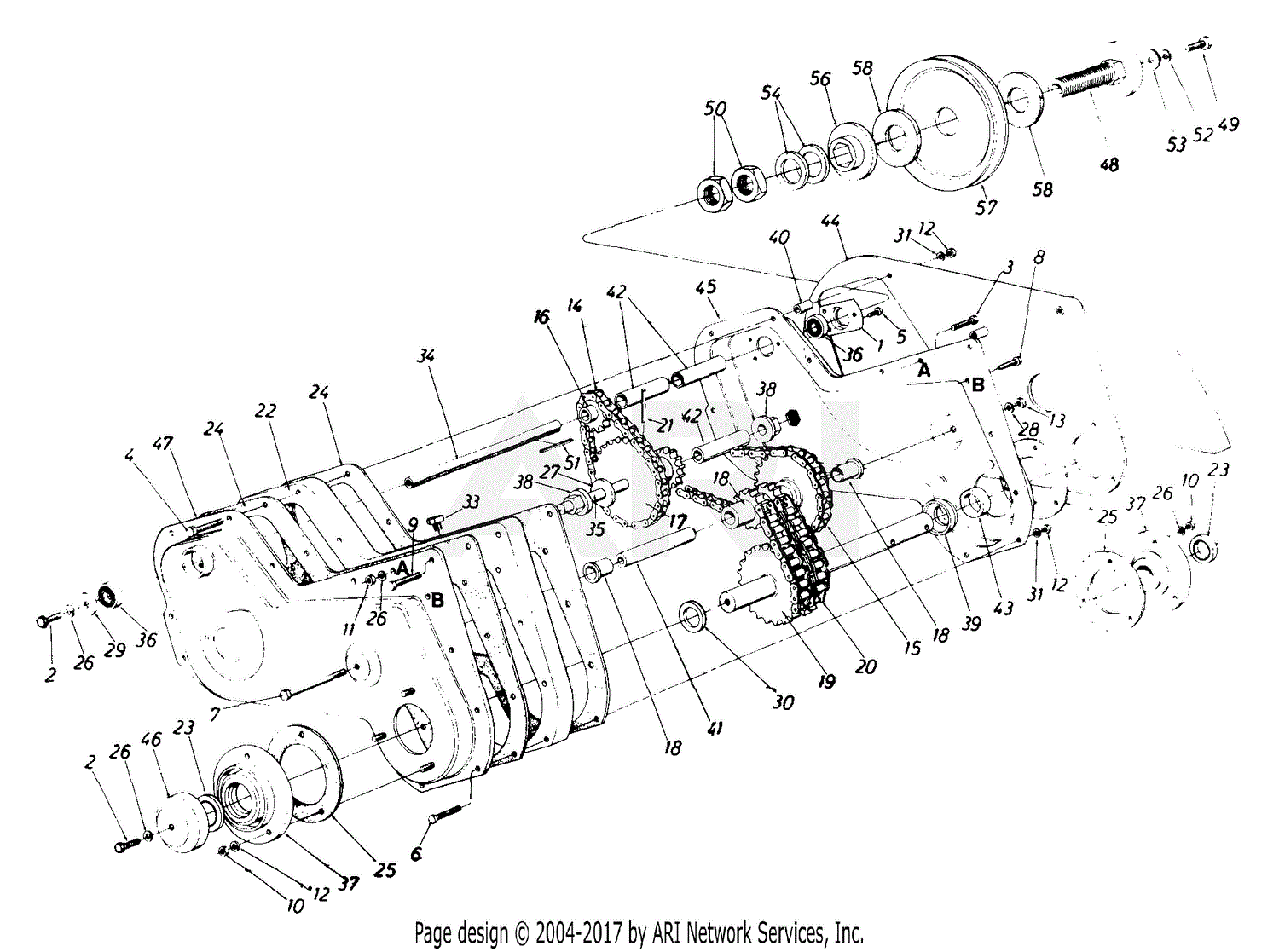 Mtd 190 756 190 28 Tiller Attachment 1992 Parts Diagram For Chain Case Assembly 6792