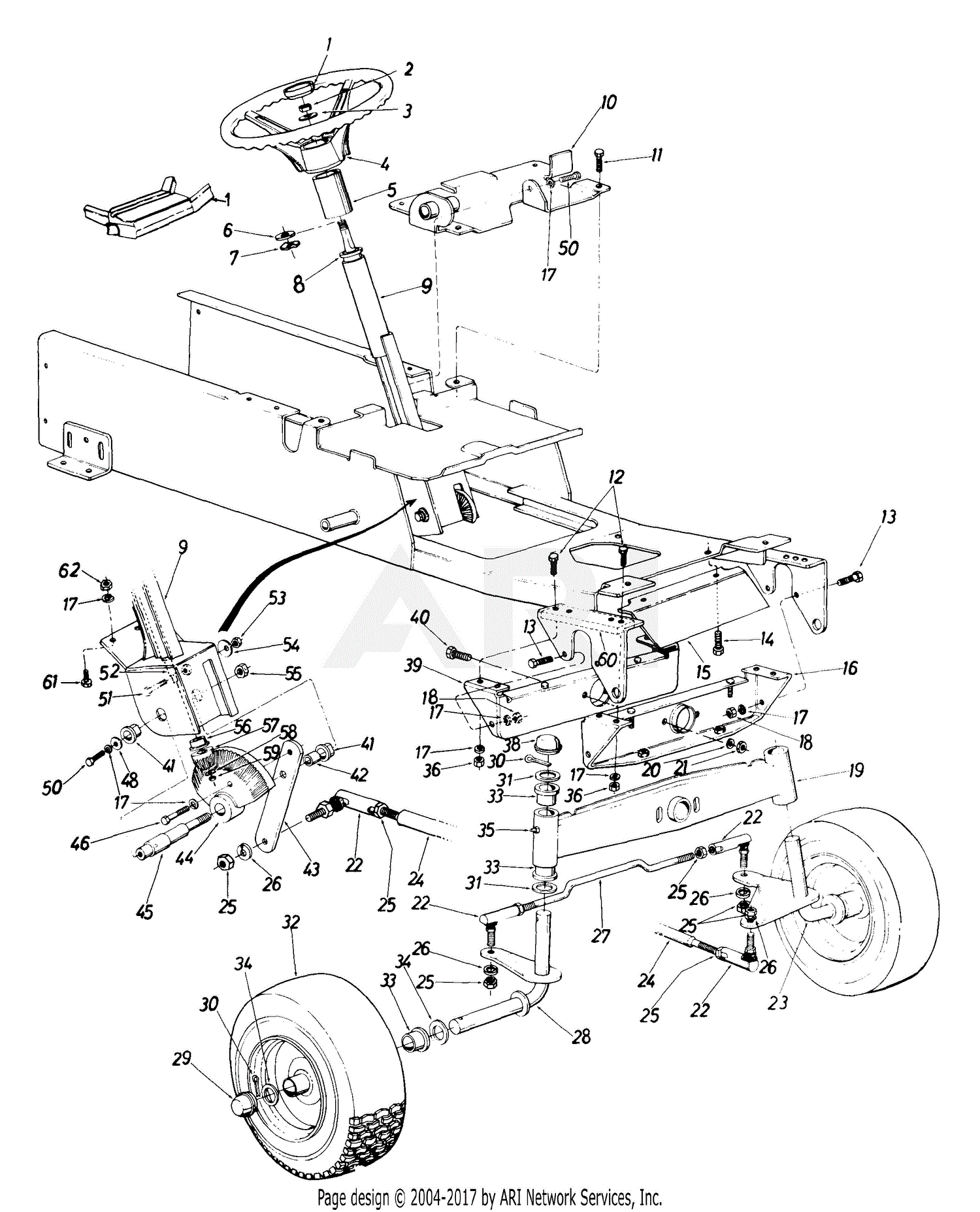 MTD 142-996-190 GT-1855 (1992) Parts Diagram for Steering, Steering ...