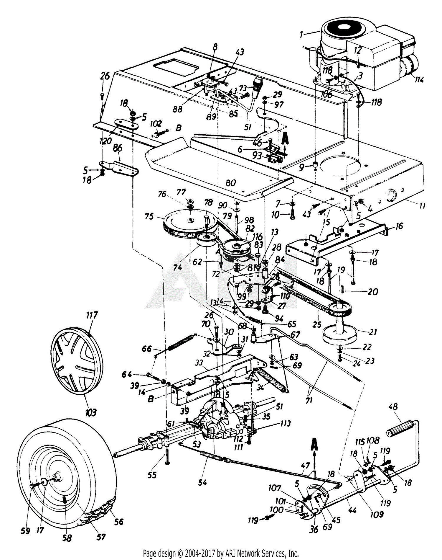 MTD 132-666F190 LT-12 (1992) Parts Diagram for Drive System & Lower Frame