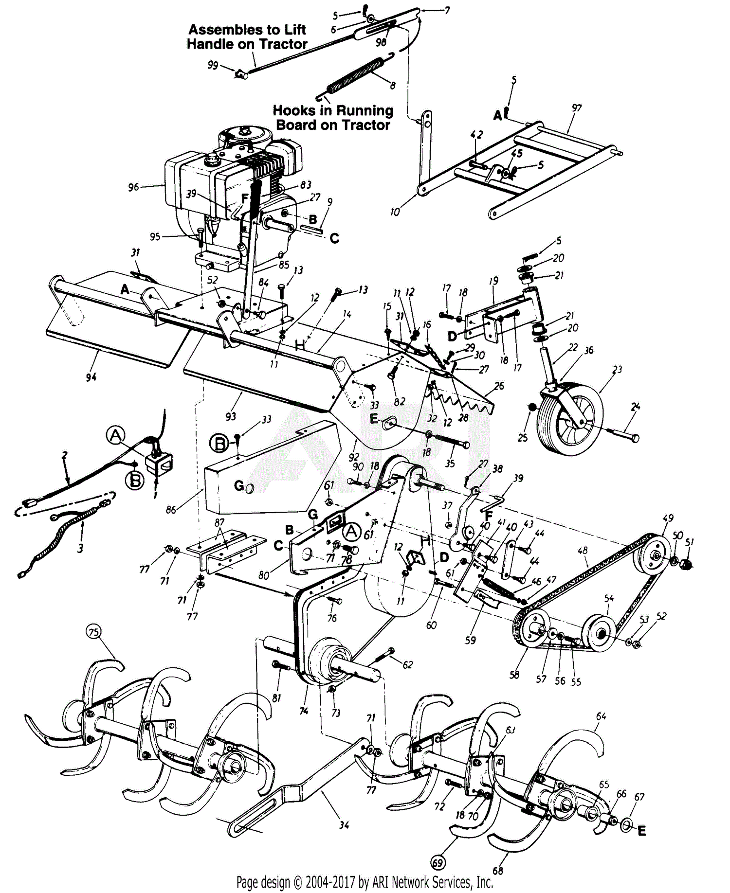 MTD 190-766-190 8 HP Tiller Attachment (1993) Parts Diagram for Tiller ...