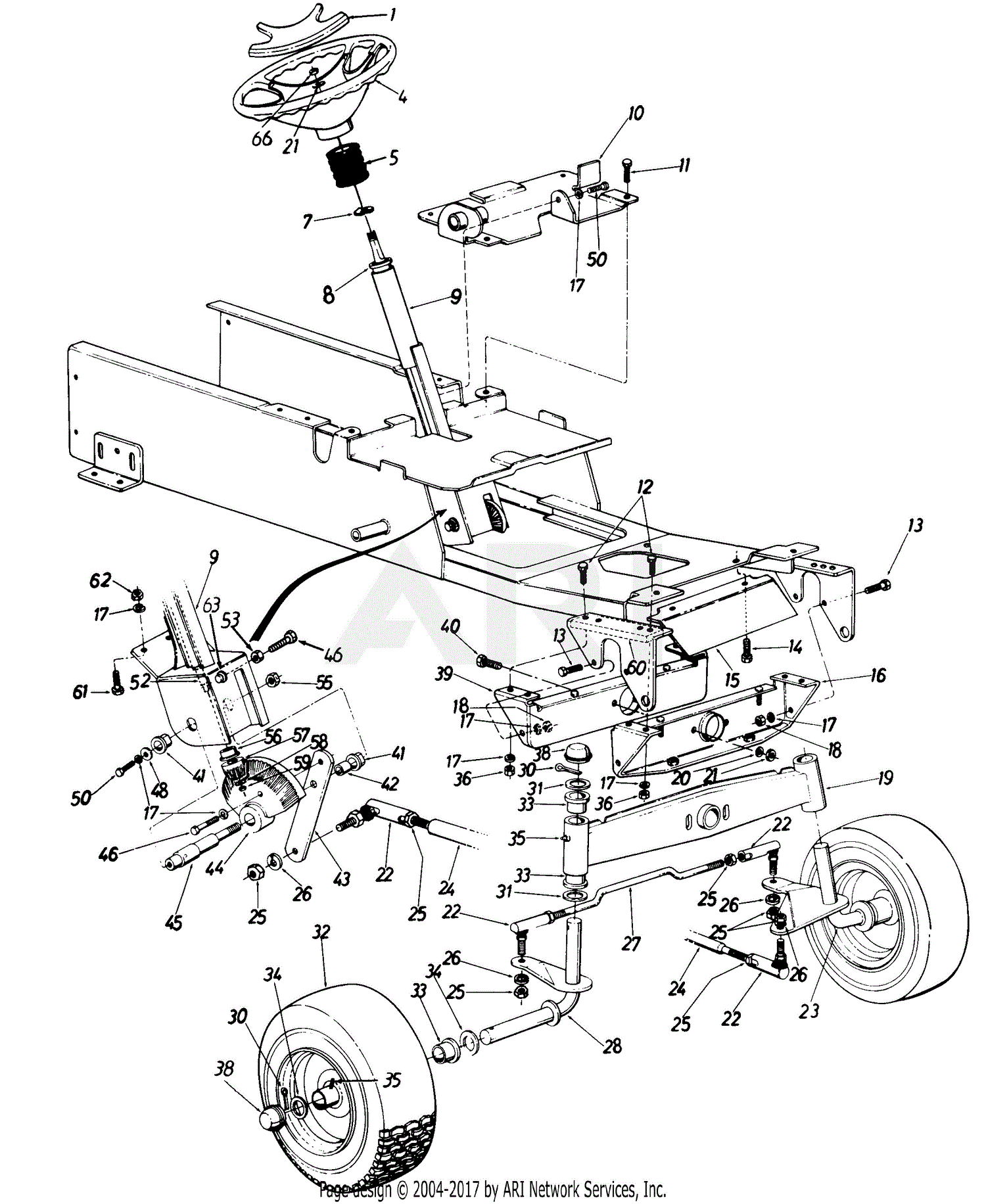 MTD 143-996-190 GT-1855 (1993) Parts Diagram for Steering Assembly