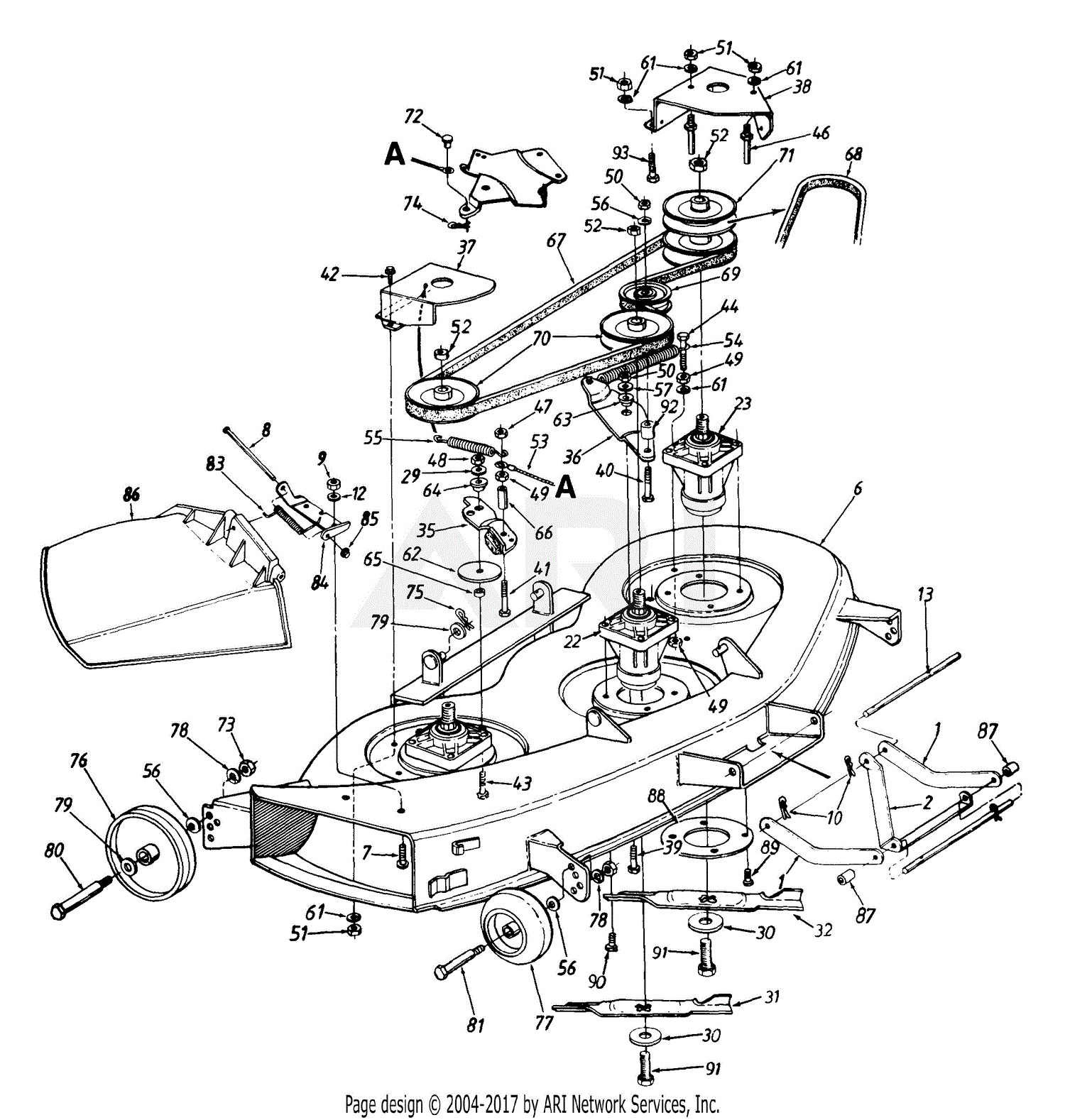 MTD 143U836H190 GT-185 (1993) Parts Diagram for Mower Deck