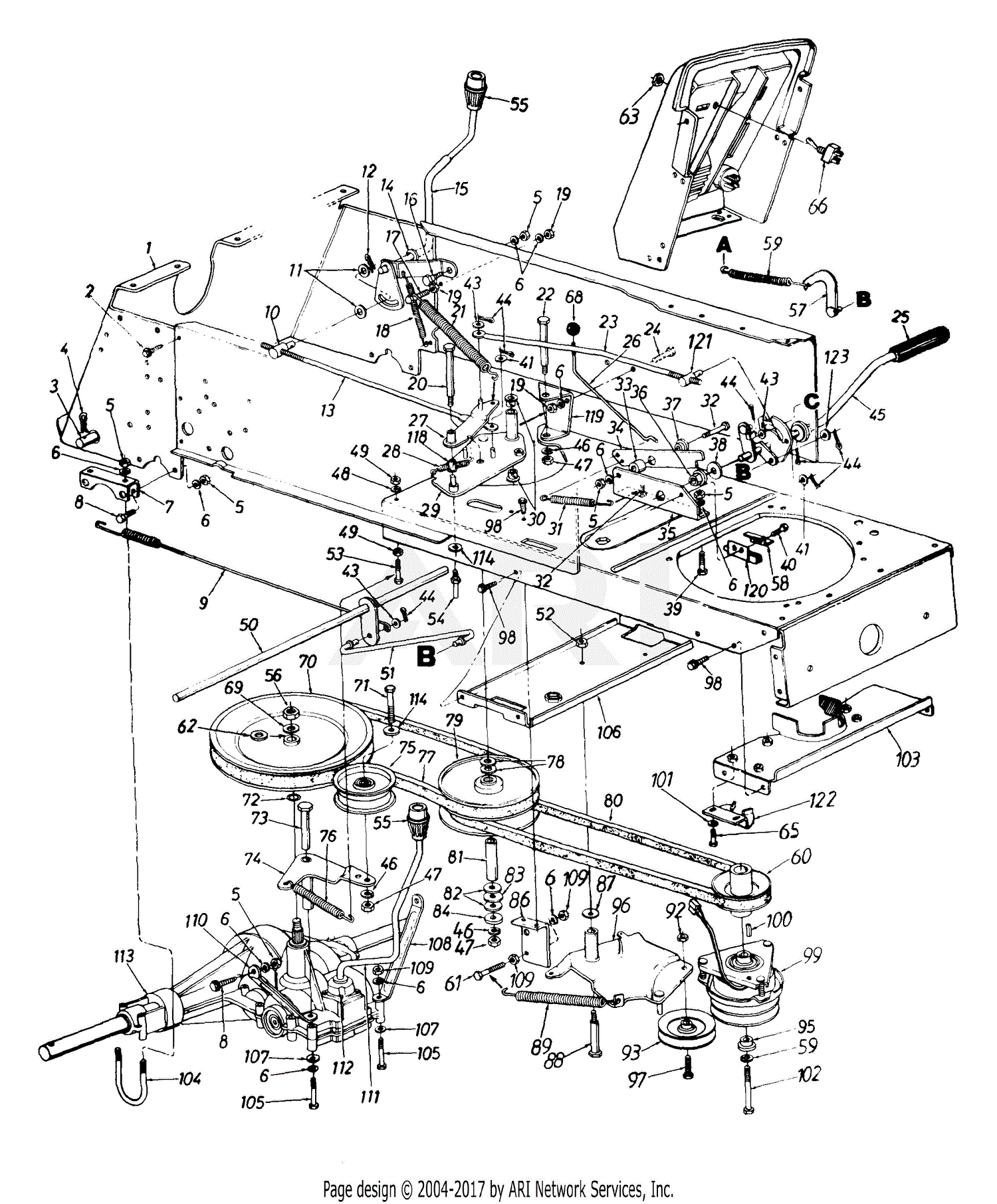 MTD 143U846H190 GT180 (1993) Parts Diagram for Belts, Pulleys
