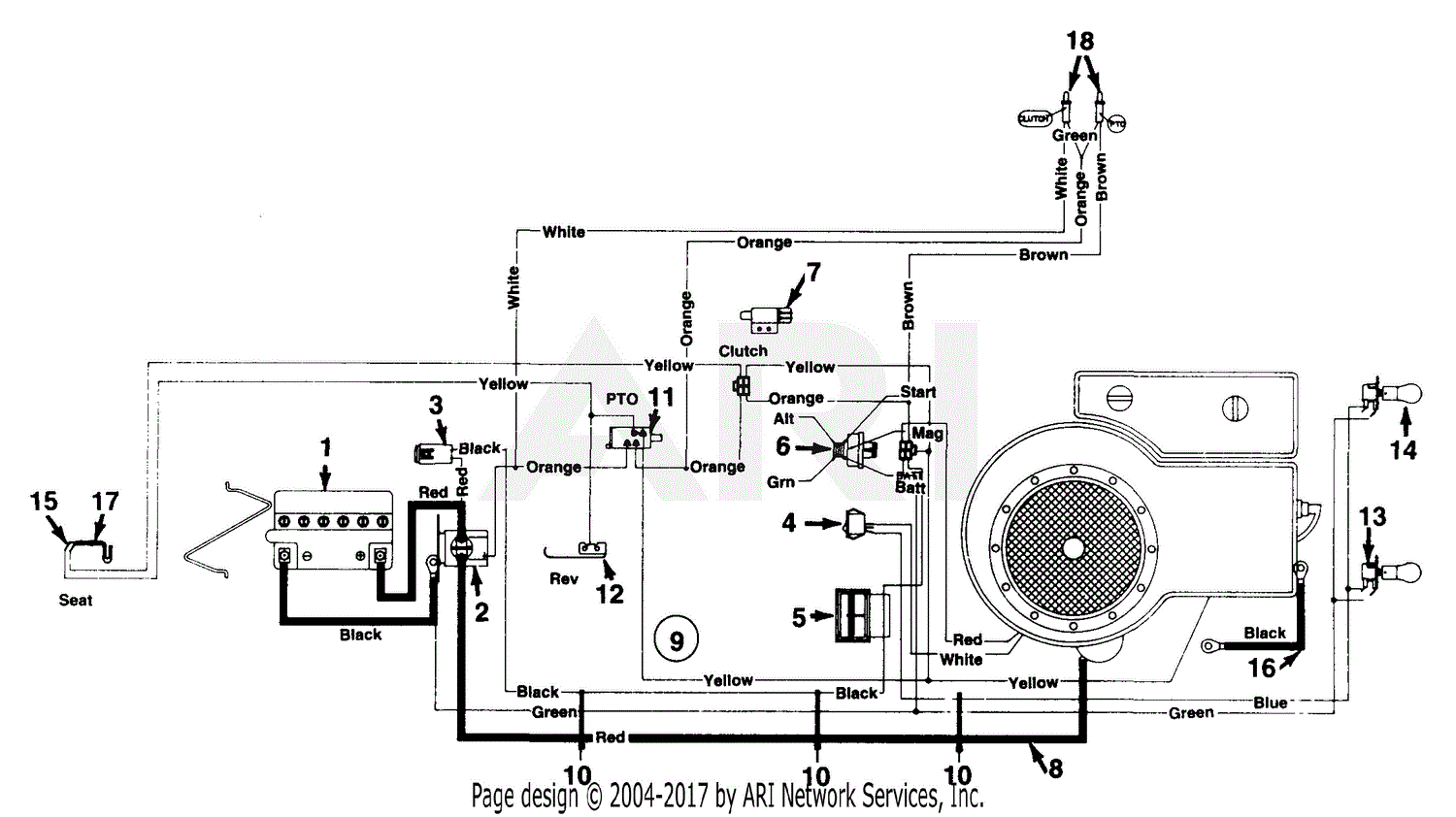 MTD 133K676F190 LT-12 (1993) Parts Diagram for Wiring ... riding lawn mower wiring schematic 