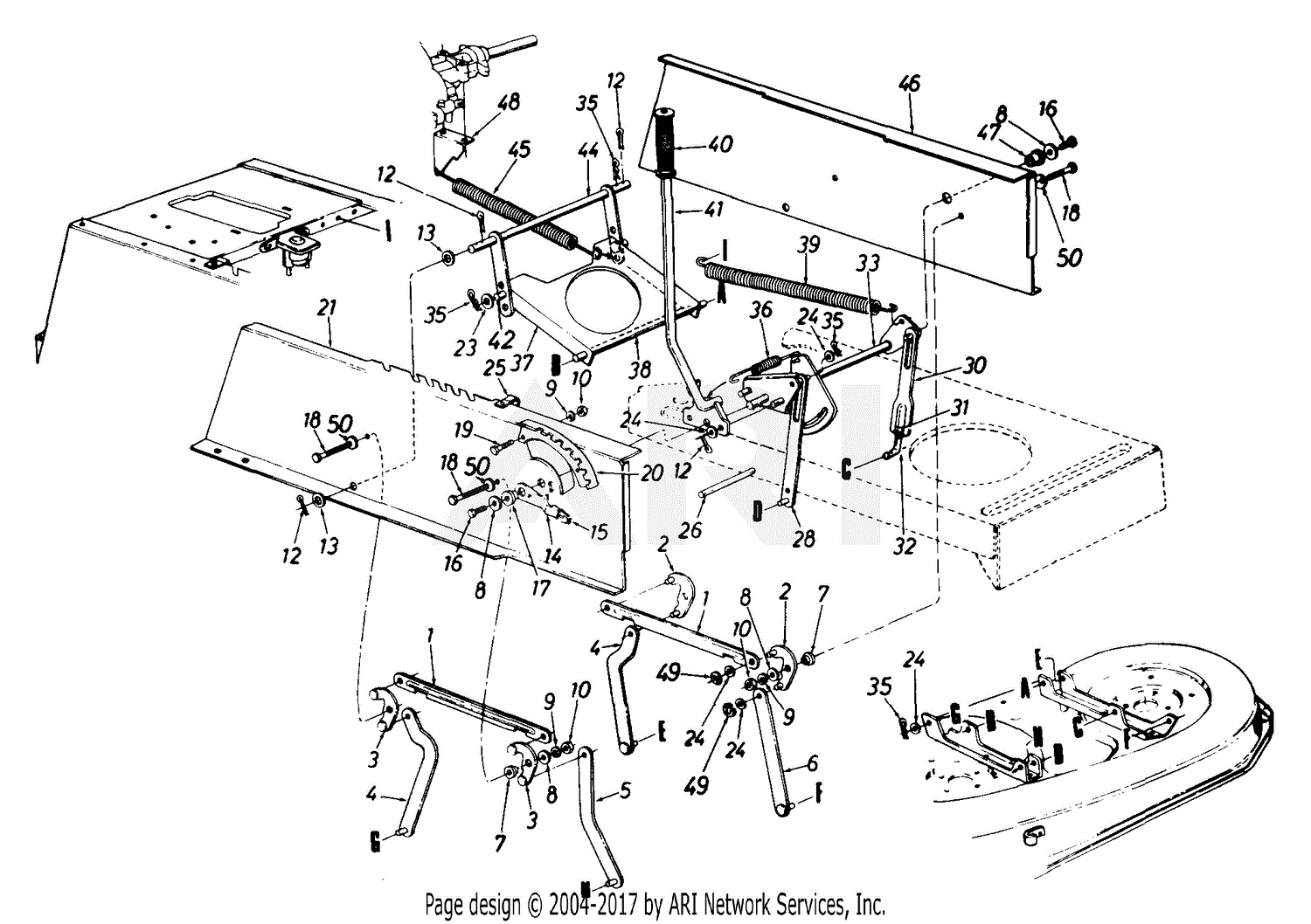 Mtd 133r676g190 Lt 14 1993 Parts Diagram For Upper Frame And Mower Deck