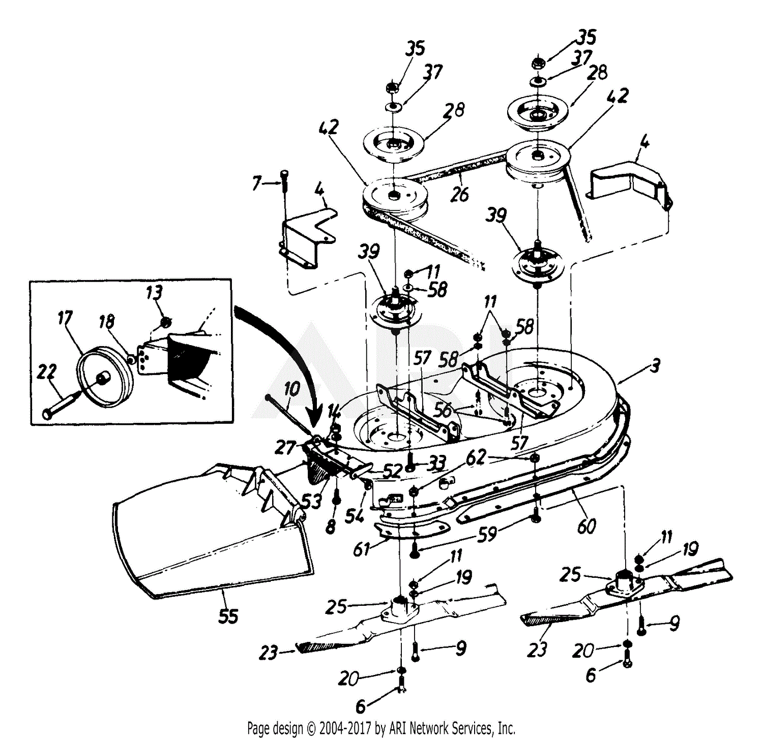 MTD 133R696G190 LT-145 (1993) Parts Diagram for Chute & Deck Assembly