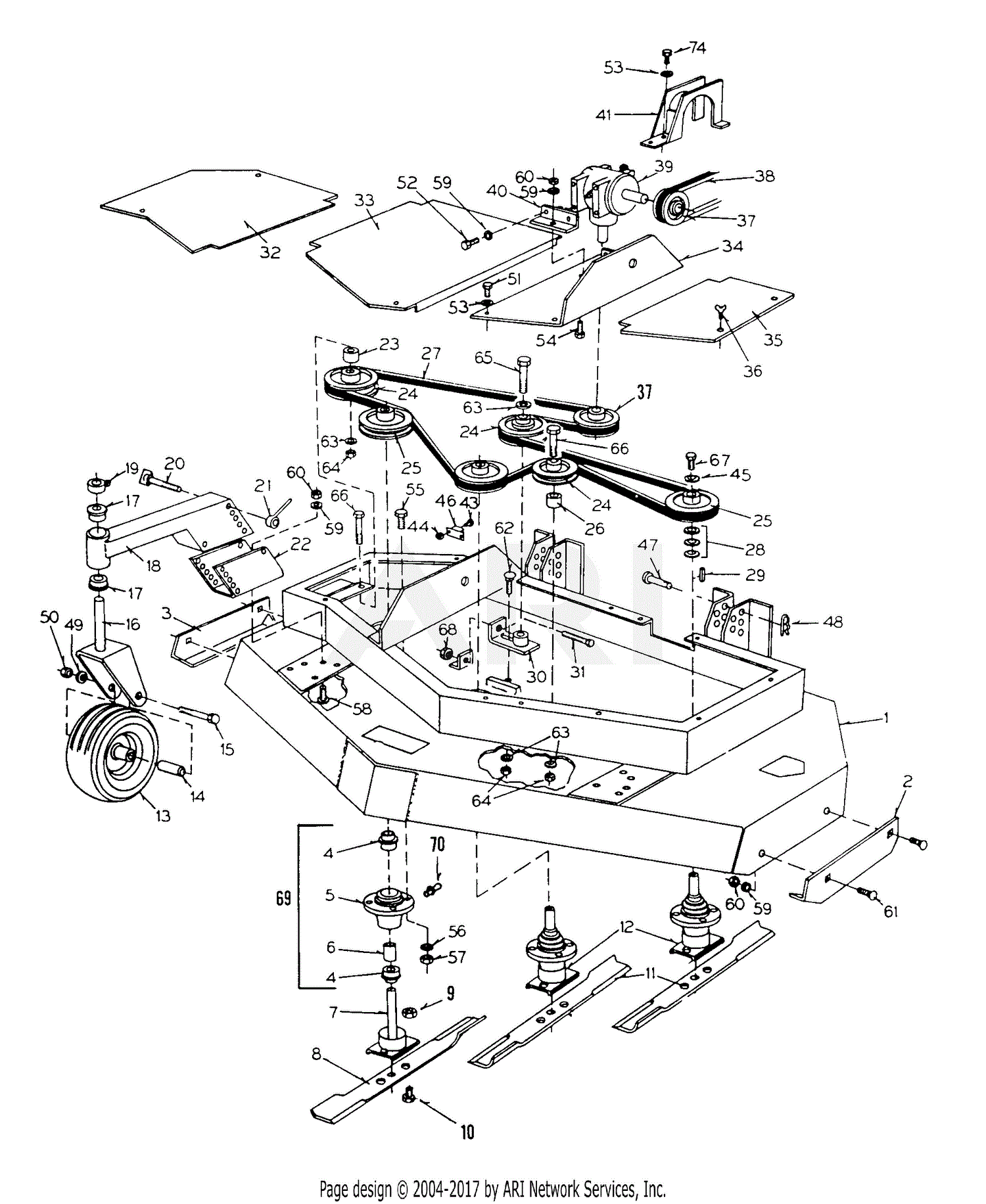 MTD 135-013-190 FR-180 (1995) Parts Diagram for Mower Deck & Attaching ...