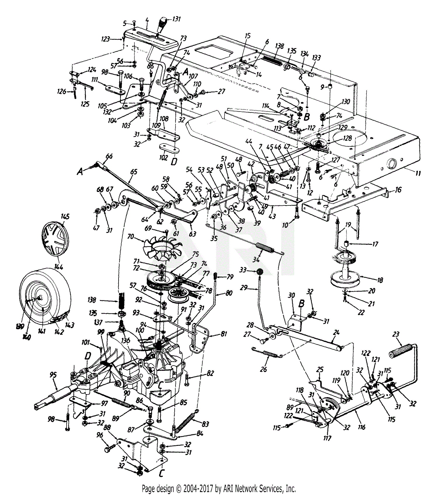 MTD 135A606G190 Lawn Tractor LT-135 (1995) Parts Diagram for Transaxle ...