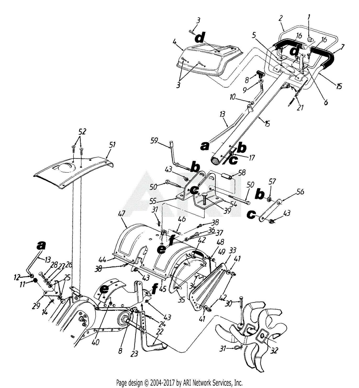 Mtd 215 410 190 Roto Boss 530 1995 Parts Diagram For Rear Tine Tiller