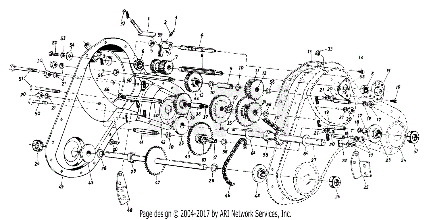 Mtd 215 447 190 Roto Boss 550 1995 Parts Diagram For Rear Tine Tiller