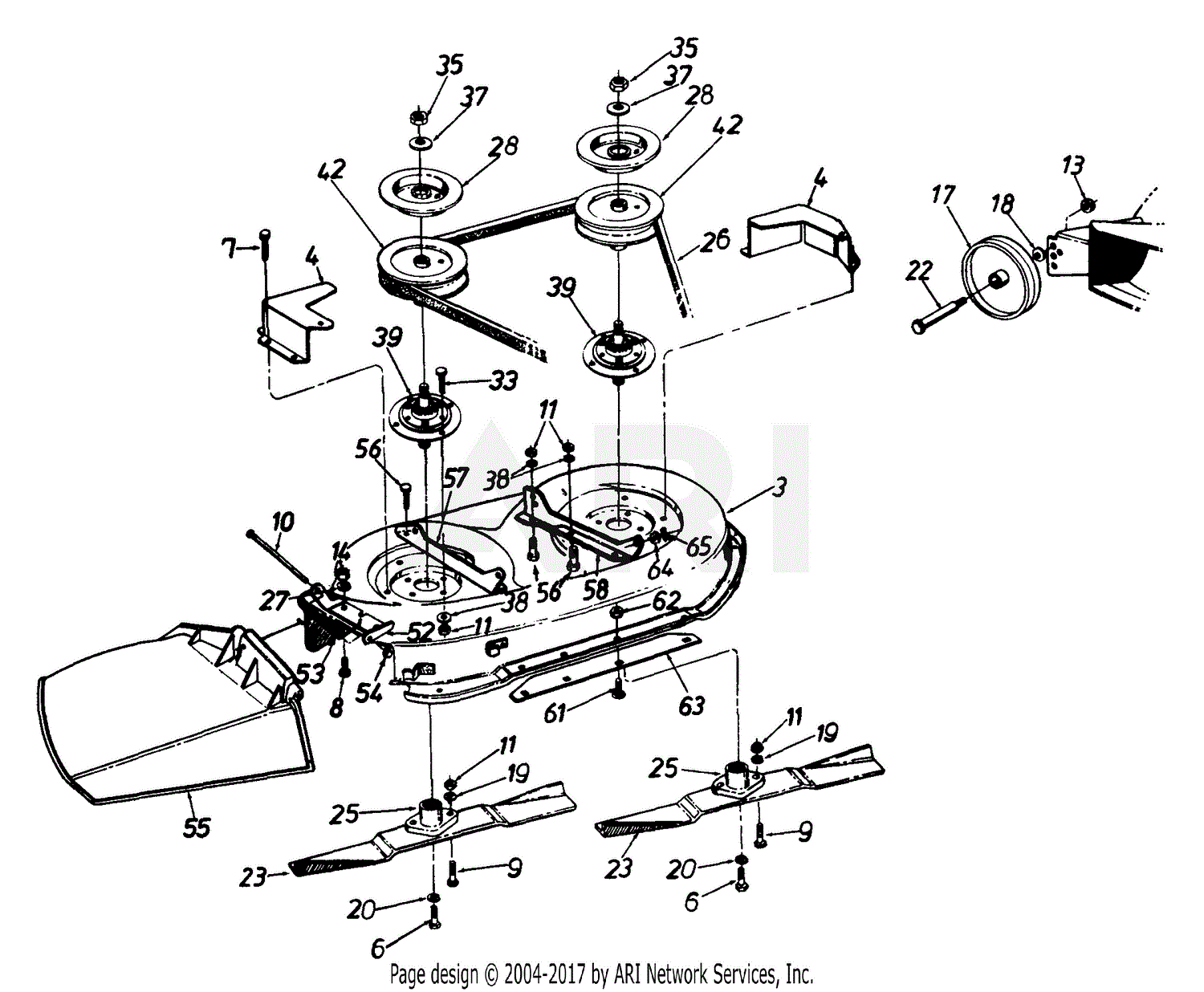 MTD 136C471F190 Lawn Tractor L12 (1996) Parts Diagram for Deck And Blades