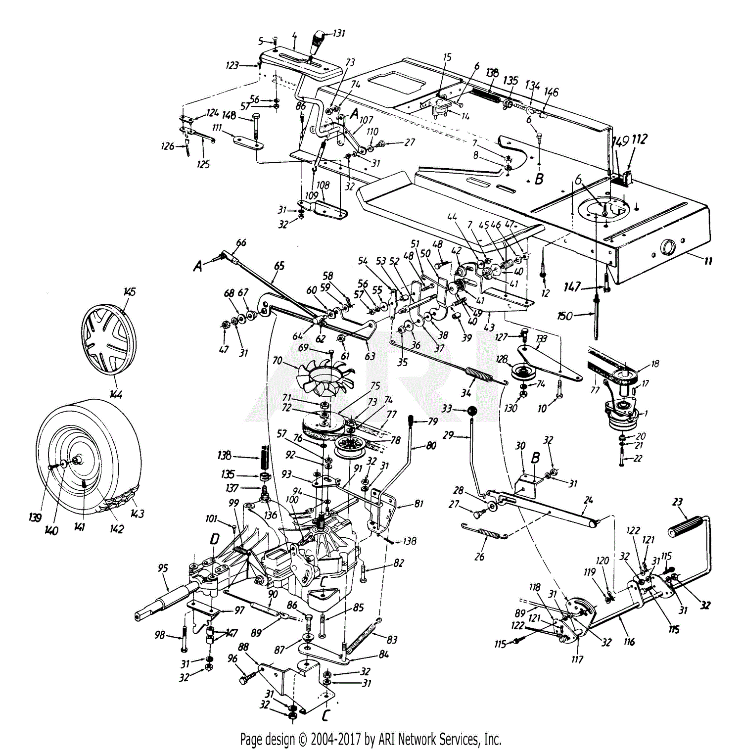 MTD 136T696H190 Lawn Tractor LT-165 (1996) Parts Diagram for Lower ...