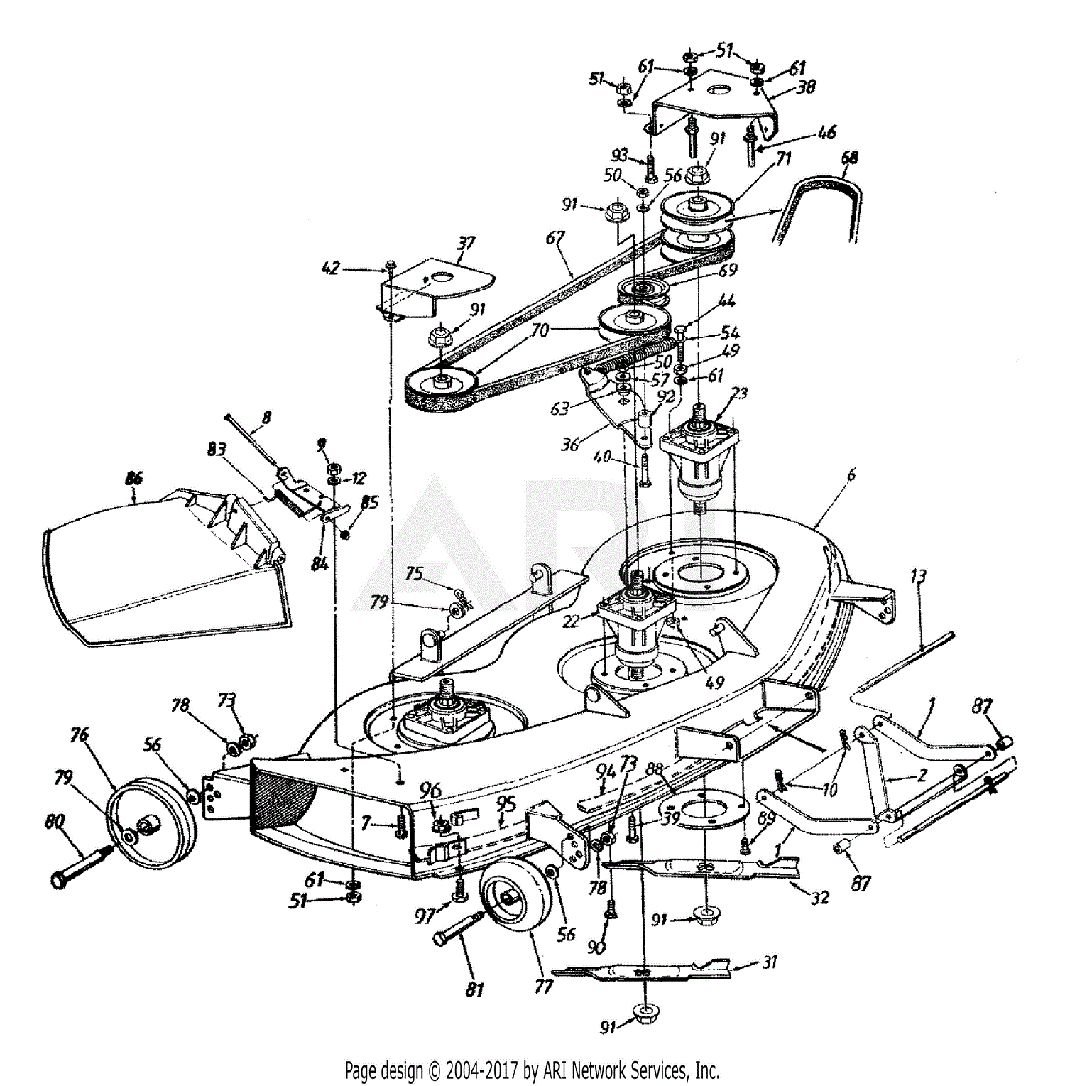 MTD 14AU836H190 GT-185 (1997) Parts Diagram for Mower Deck 46-Inch