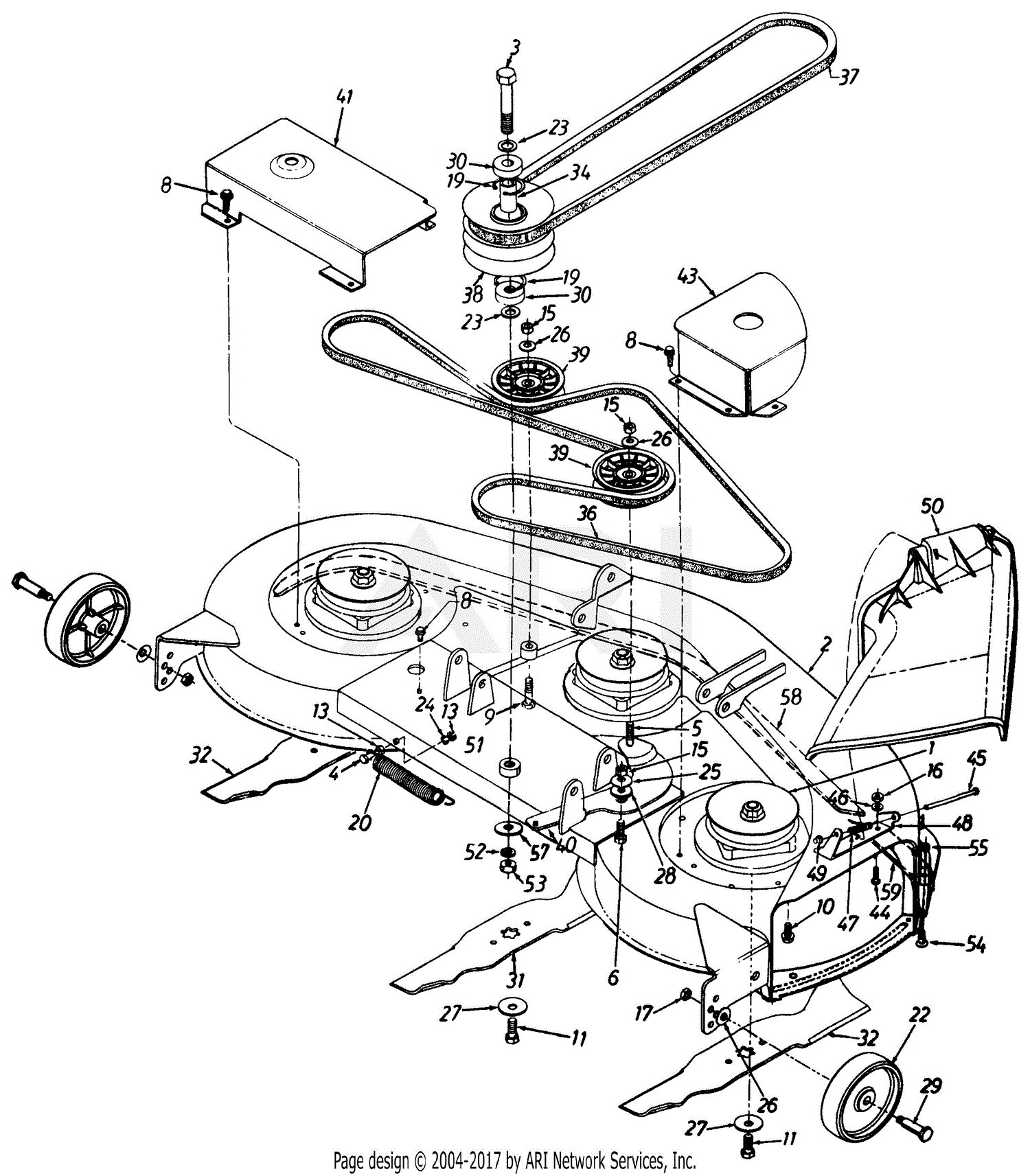 MTD 13AT696H190 LT-165 (1997) Parts Diagram for 46-Inch Mowing Deck LT-165