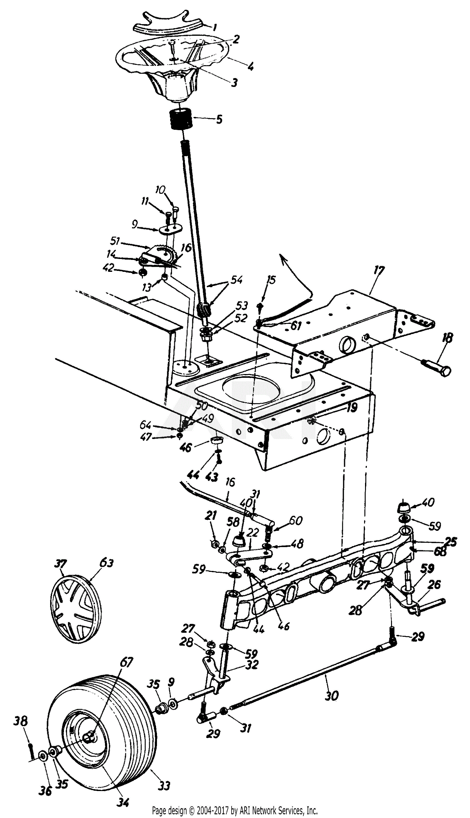 MTD 13AT696H190 LT-165 (1997) Parts Diagram for Steering & Front Wheel ...