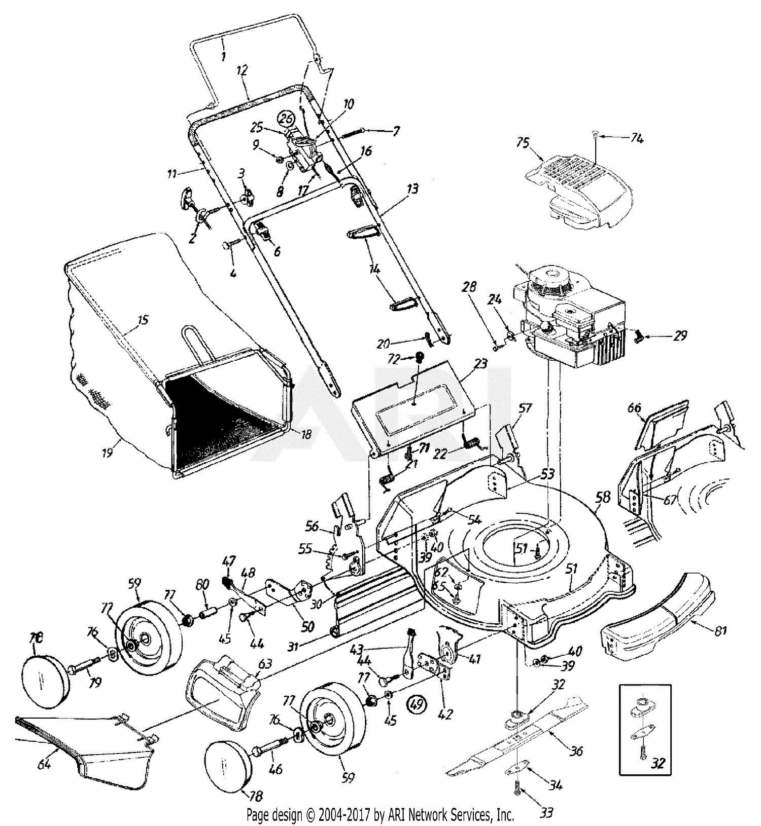 Mtd 11b-436f190 Lc-436 (1998) Parts Diagram For Deck And Wheel Assembly