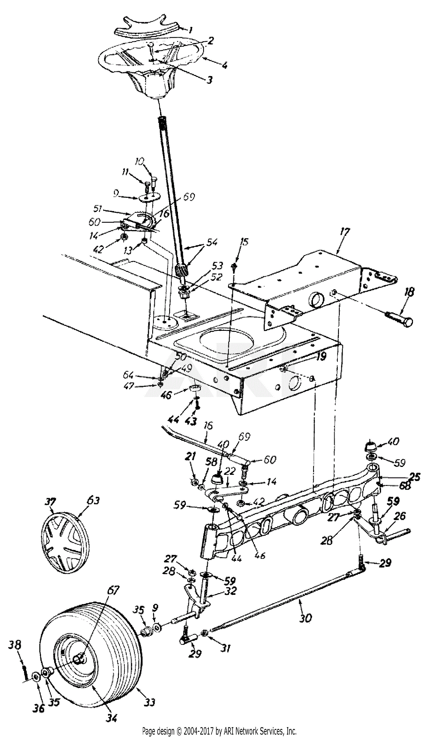 MTD 13AD686G190 LT-16 (1998) Parts Diagram for Steering & Wheel Assembly