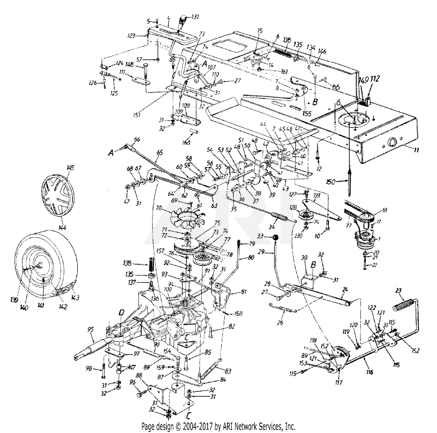 MTD 13BT696H190 LT-185 (1998) Parts Diagram for Lower Frame & Transaxle ...