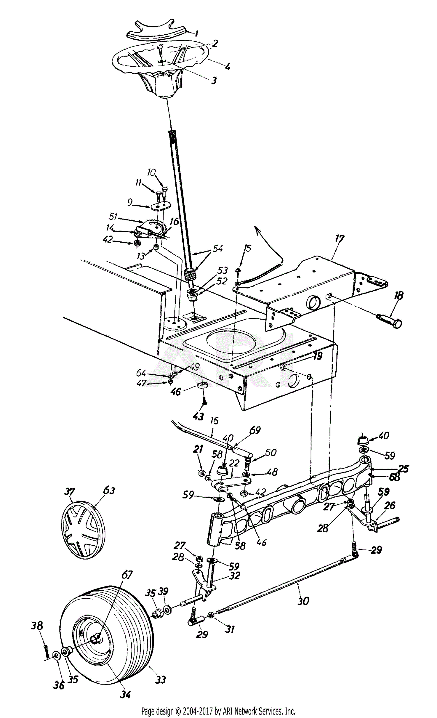 MTD 13BT696H190 LT-185 (1999) Parts Diagram for Steering Assembly LT-185