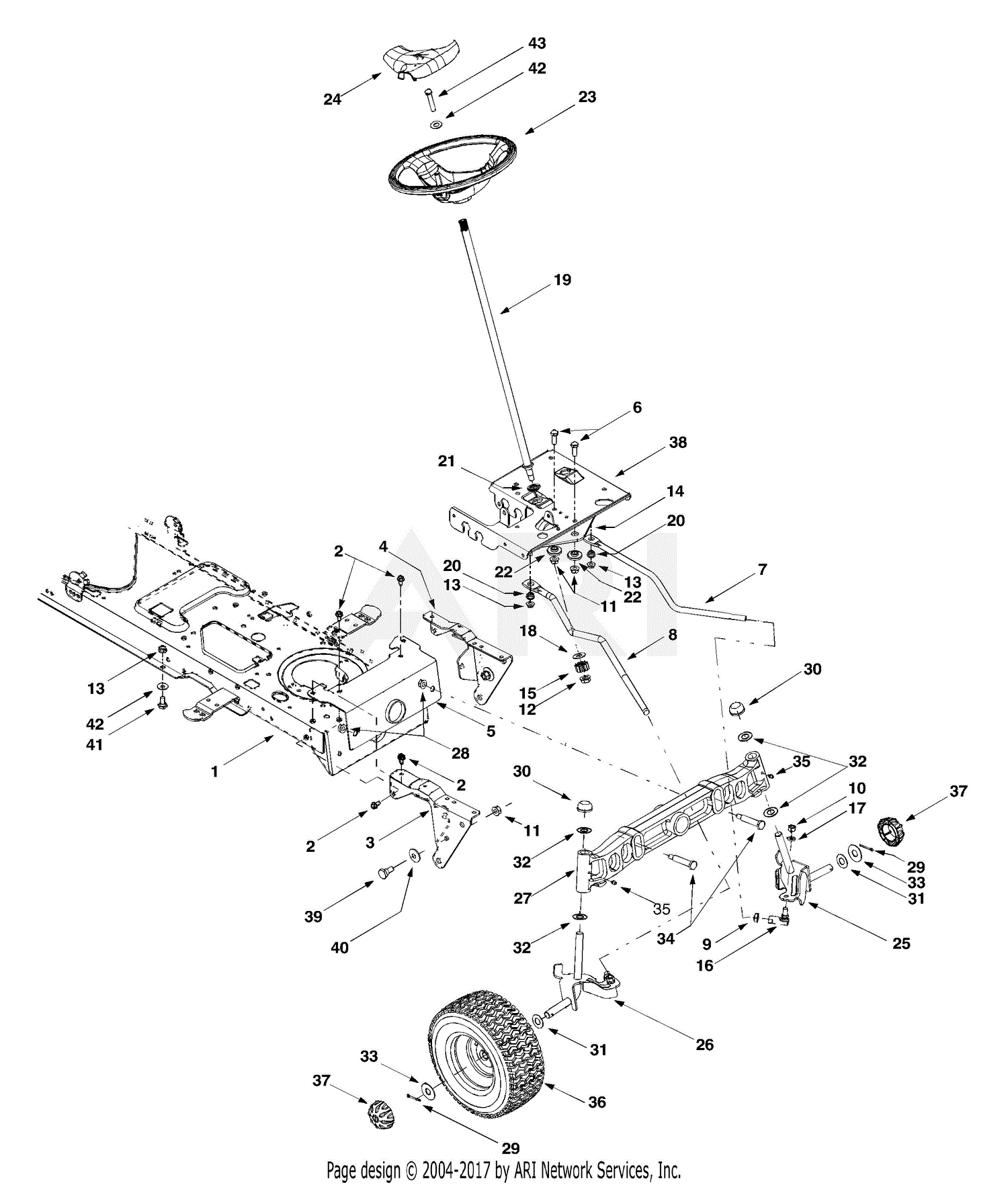 MTD 13AJ616H190 LT-2150 (2000) Parts Diagram for Steering, Front Wheel ...