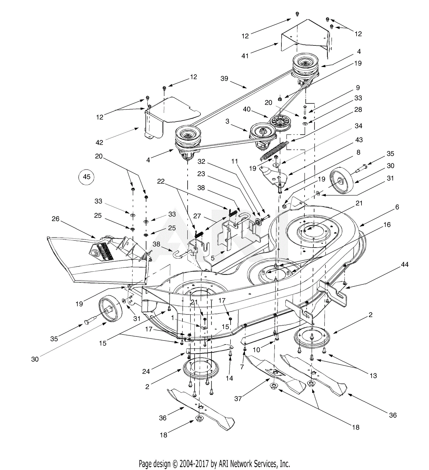 Mtd 13at606h190 Lt-1800 (2000) Parts Diagram For 46-inch Cutting Deck