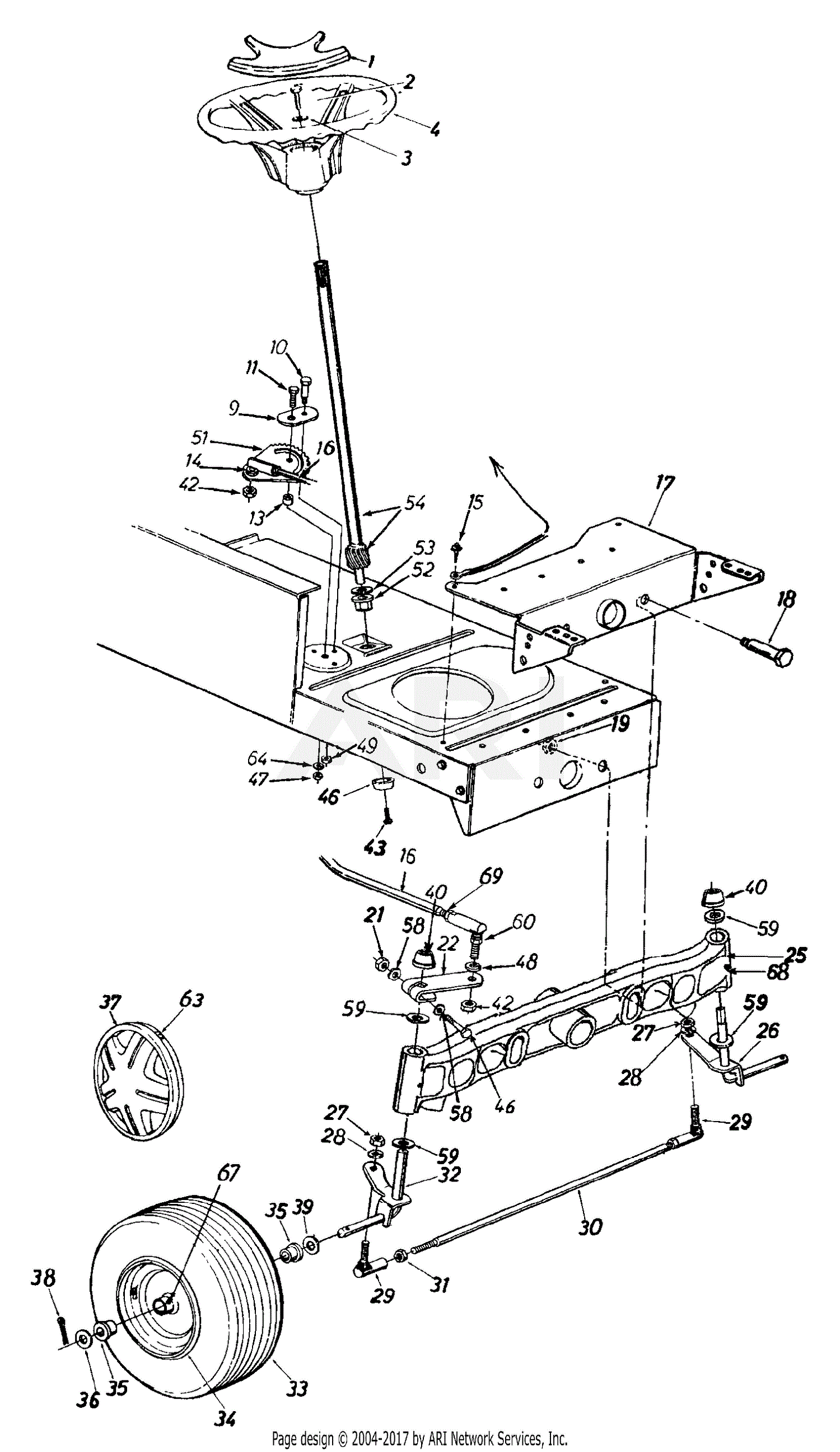 MTD 13CP693F190 LT-1450 (2000) Parts Diagram for Steering, Front Wheels ...