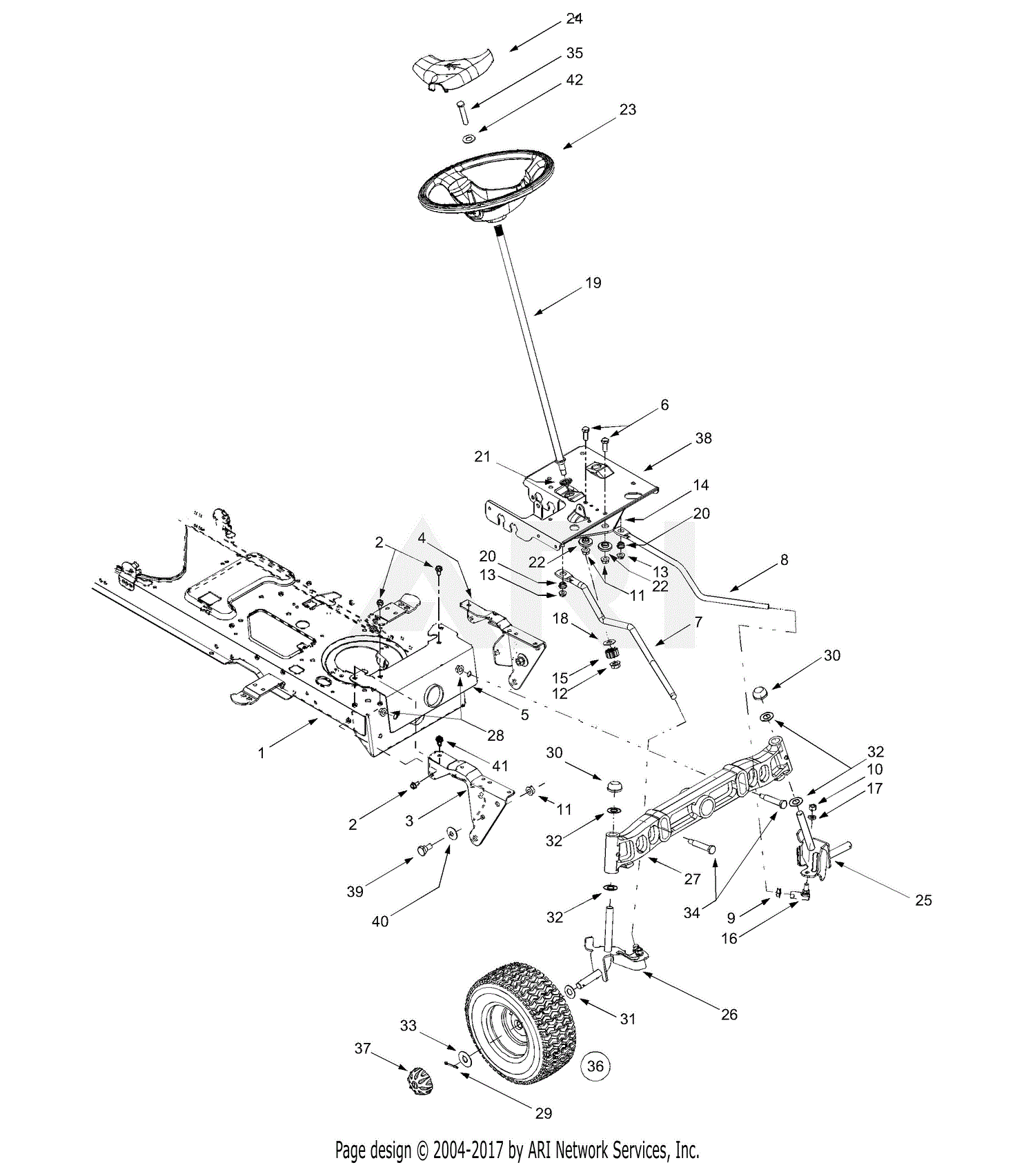 MTD 13BT616H190 LT-1850 (2001) Parts Diagram for Steering and Front Axle