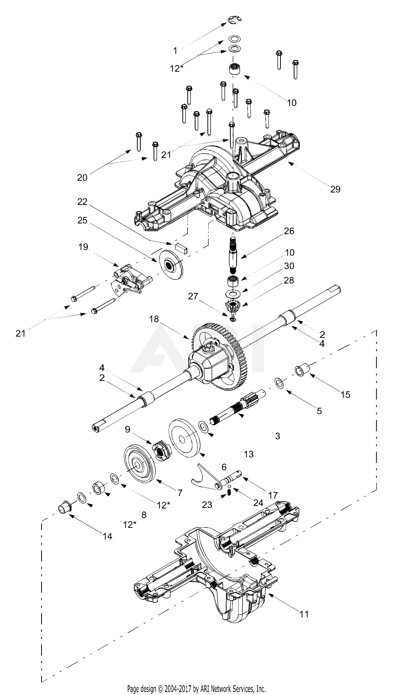 MTD 13AP606G190 LT-1500 (2001) Parts Diagram for Single Speed Transaxle