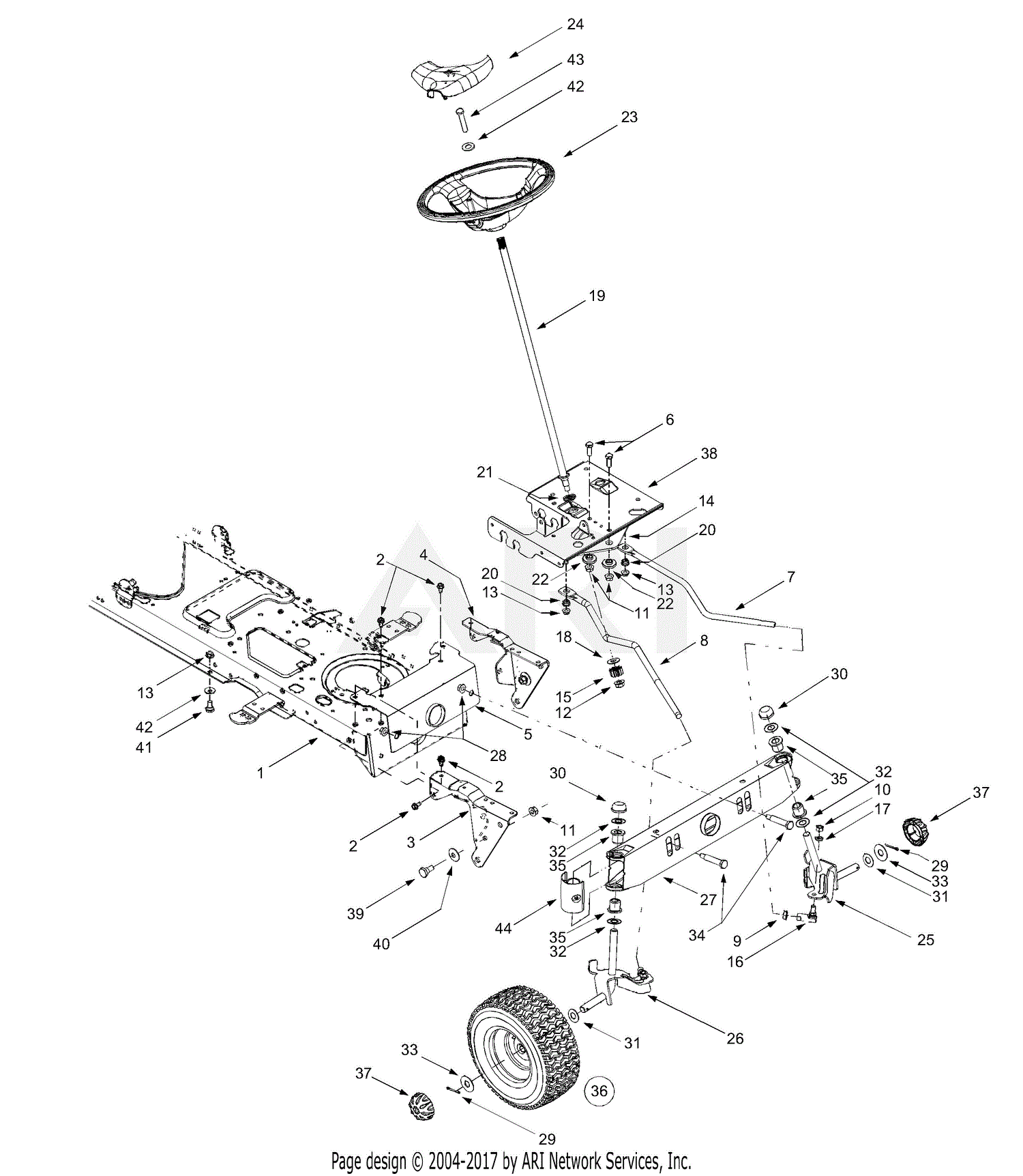 MTD 13AP606G190 LT-1500 (2001) Parts Diagram for Steering and Front Axle