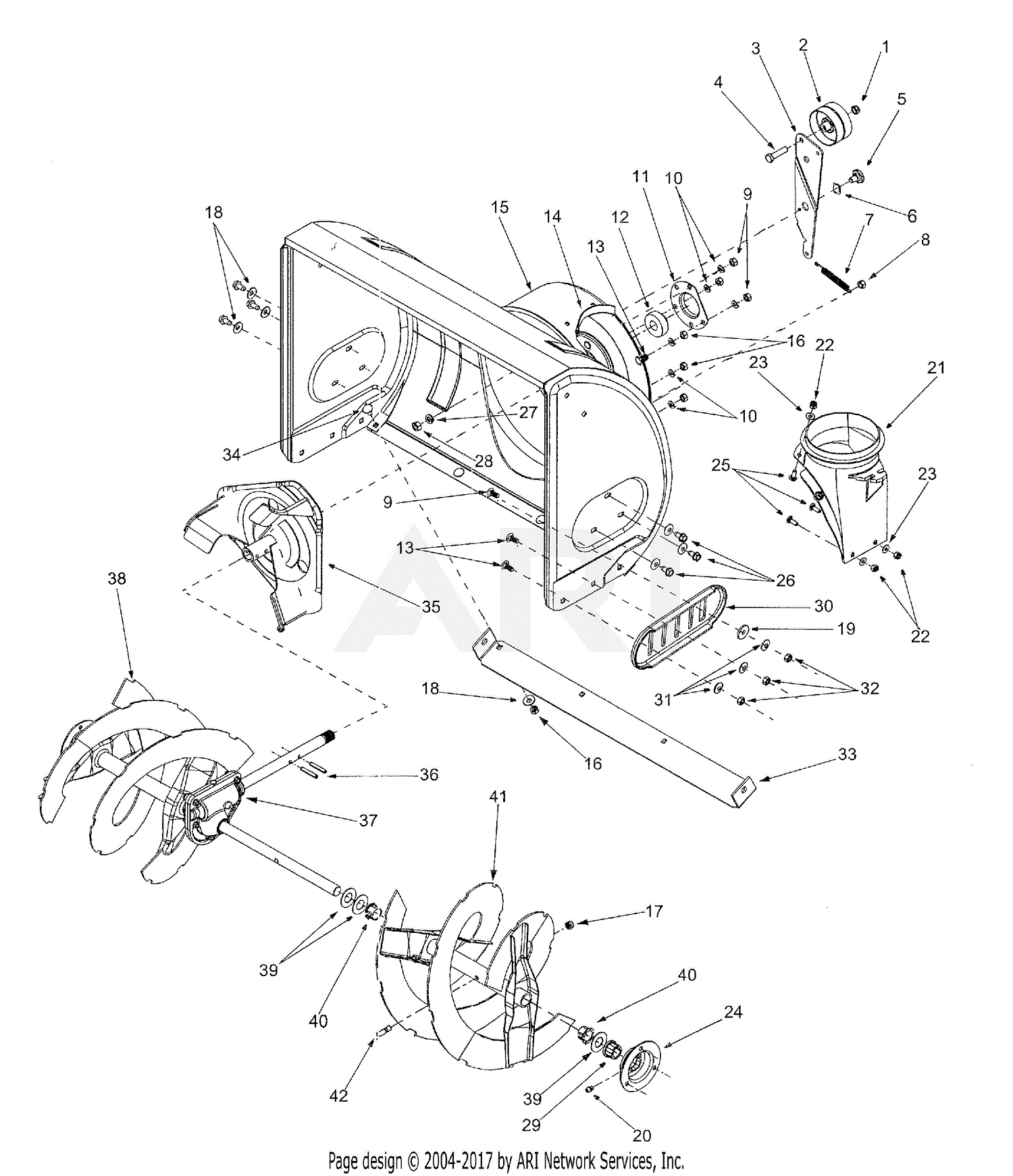 MTD 31AD7N3F190 Snow Boss 950T (2001) Parts Diagram for Blower Housing