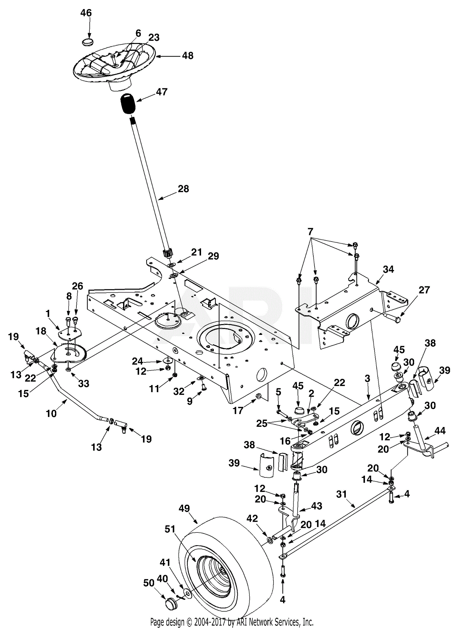 Mtd 13aa662f190 Lt-13 (2002) Parts Diagram For Steering And Front Axle