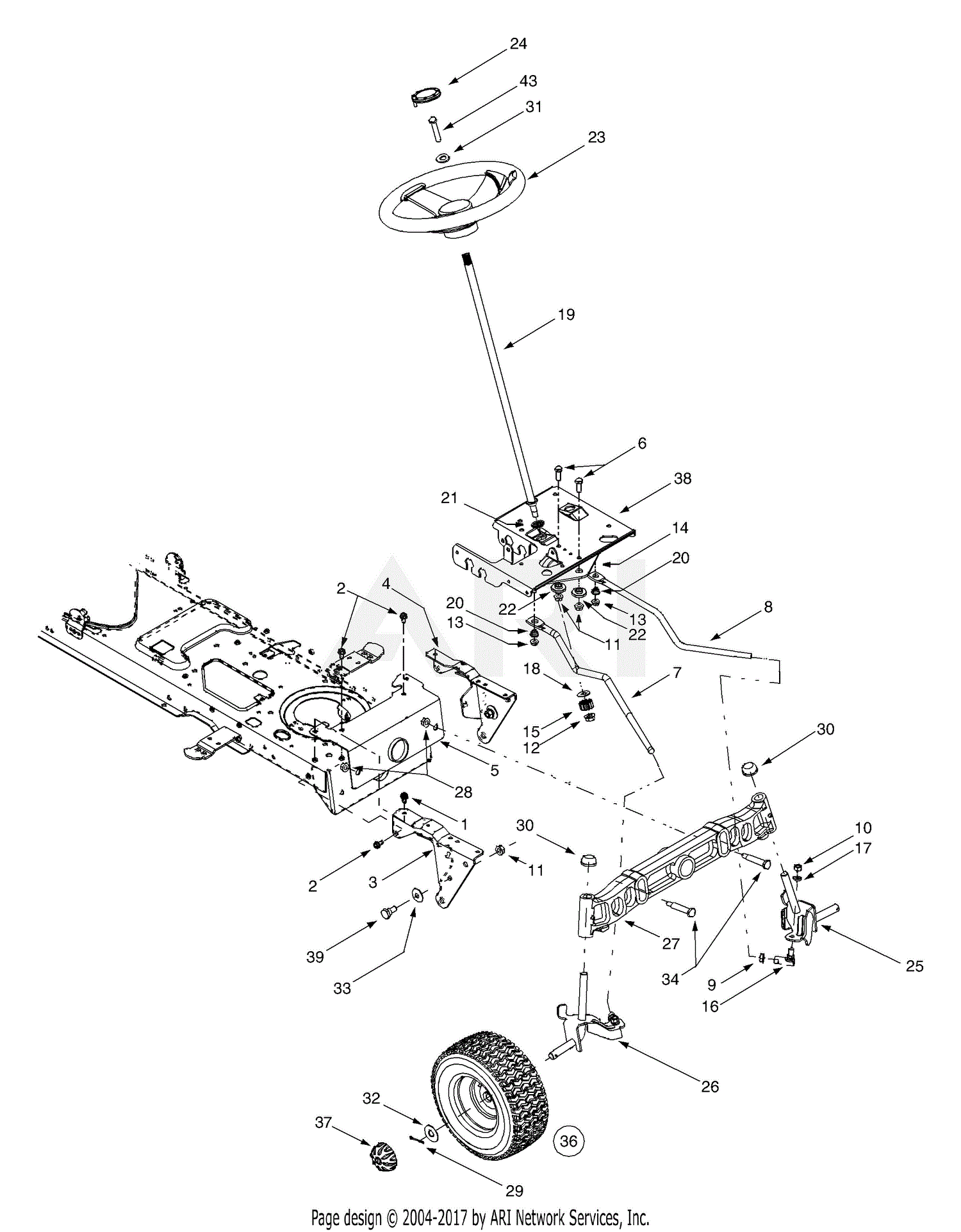 MTD 13BT616H190 LT-1850 (2002) Parts Diagram for Steering and Front Axle