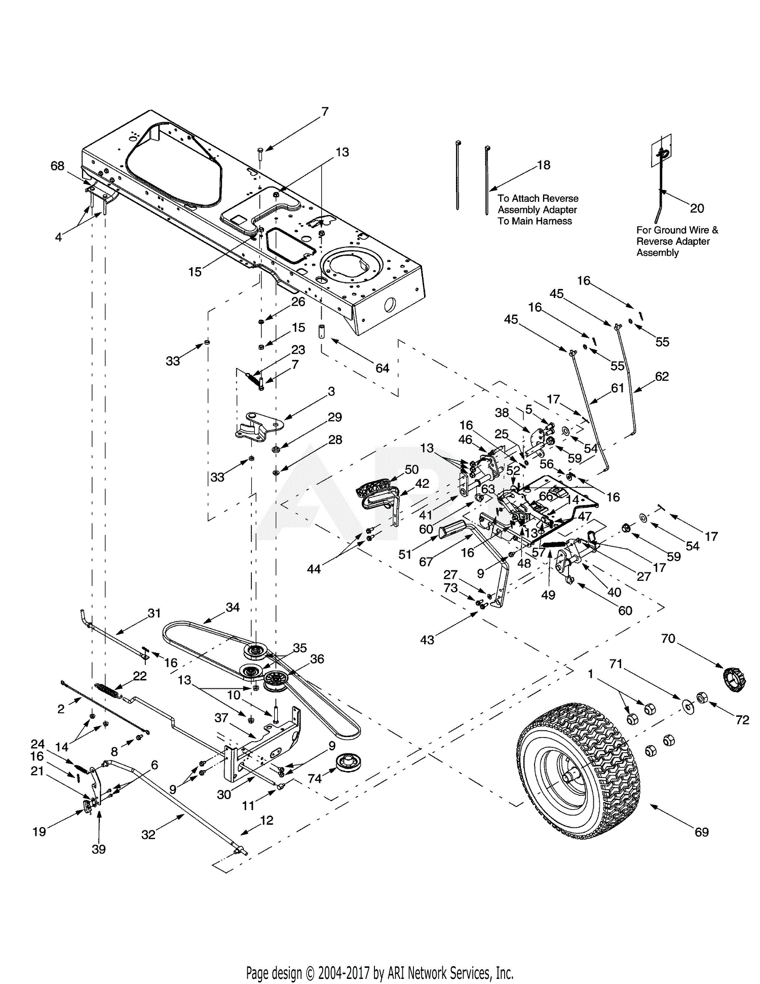 MTD 14A9816K190 GT-2550 (2003) Parts Diagram for Drive & Rear Wheel