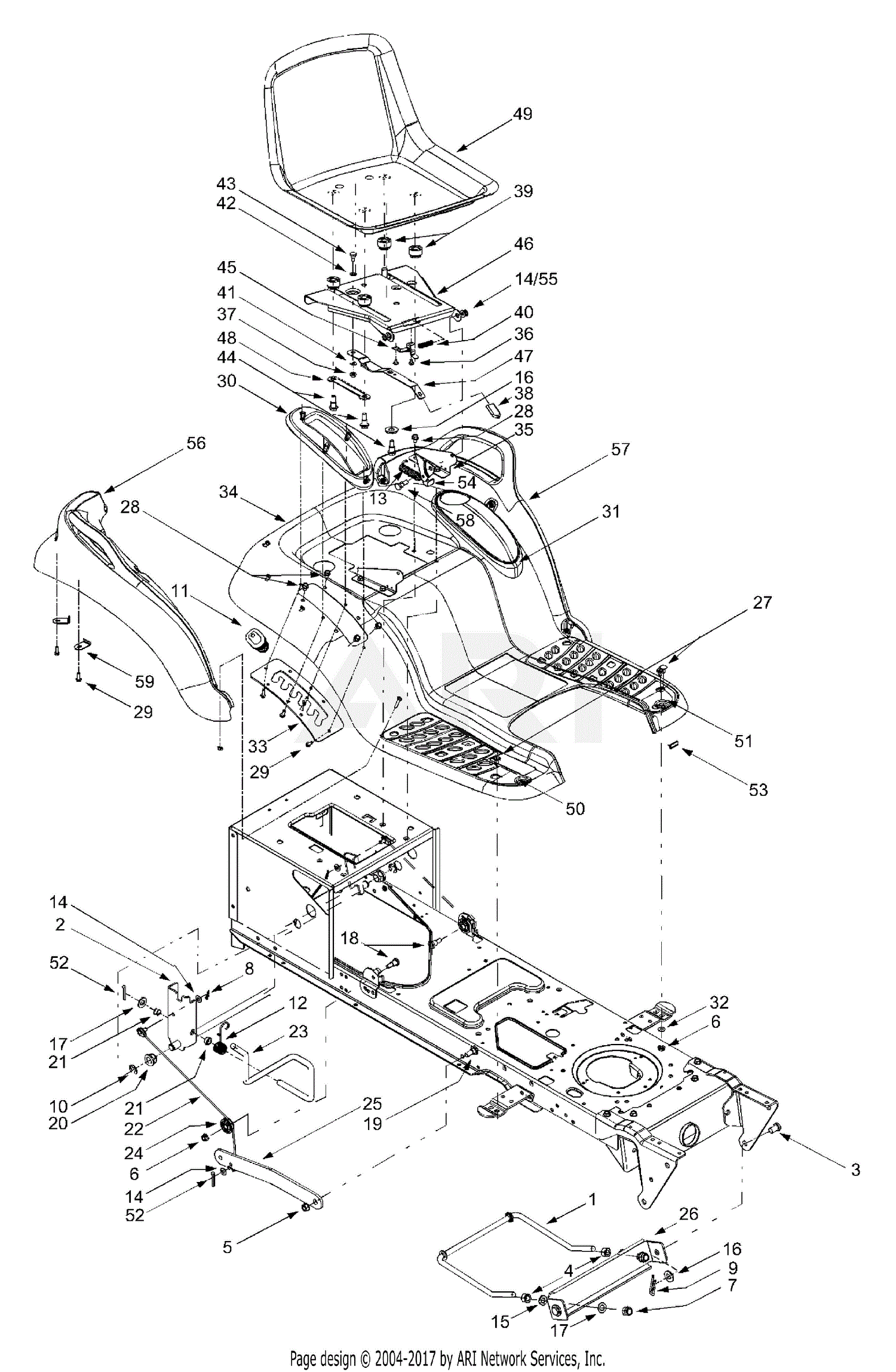 MTD 14A9816K190 GT-2550 (2003) Parts Diagram for Seat ... scalp diagram model 