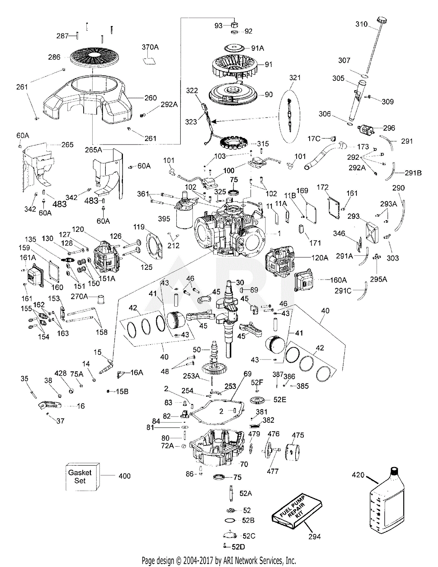 MTD 13A4616G190 LT-1650 (2003) Parts Diagram for Engine List 1 TVT691 ...