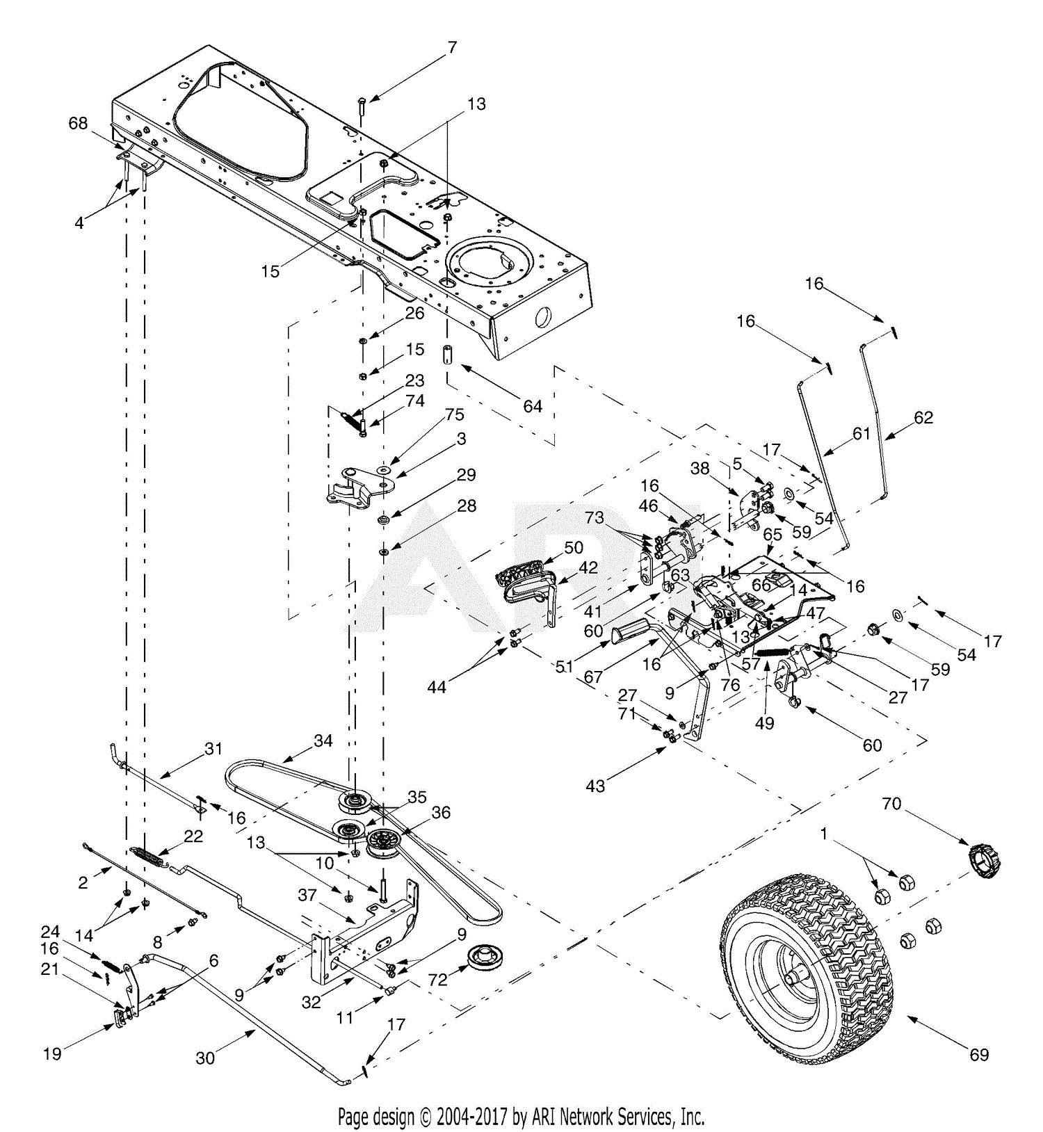 MTD 14A9816P790 GT-950H (2005) Parts Diagram for Drive & Rear Wheels