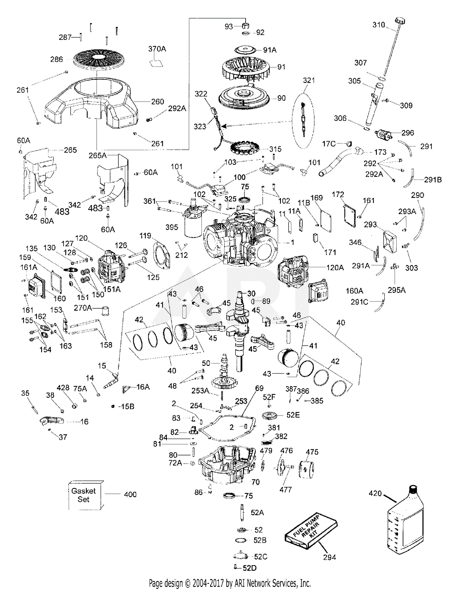 MTD 13A4616H790 LT-946H (2005) Parts Diagram for Engine 1