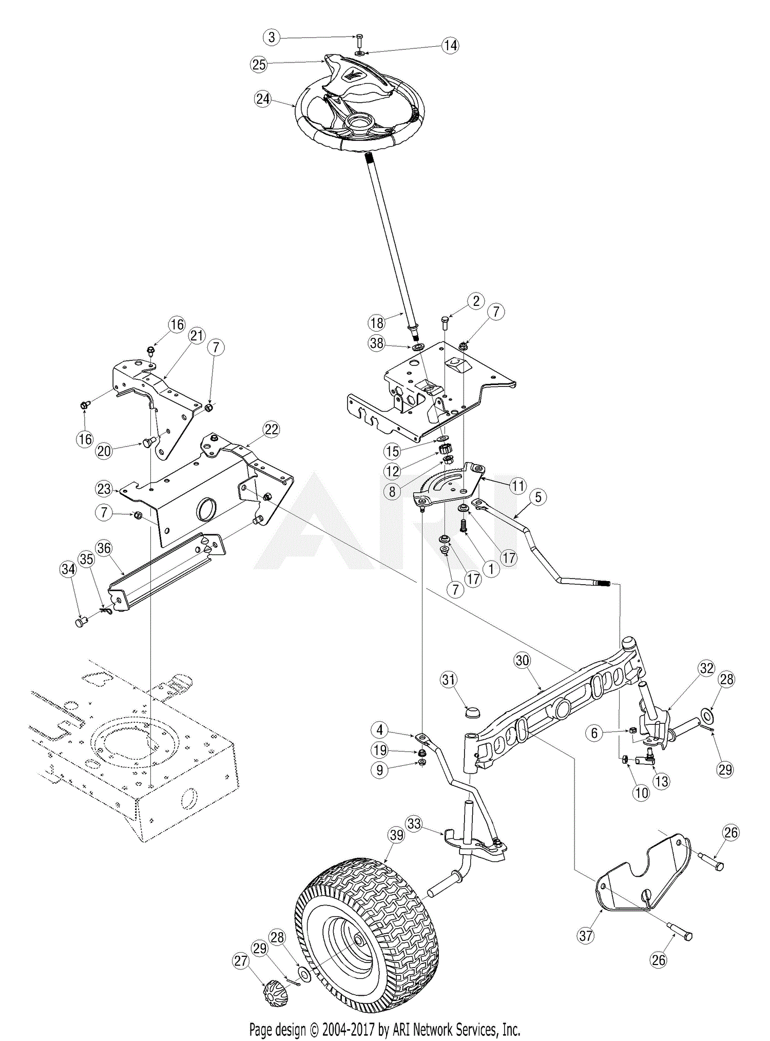 MTD 13A4616G790 LT-942H (2005) Parts Diagram for Steering, Front Wheels ...