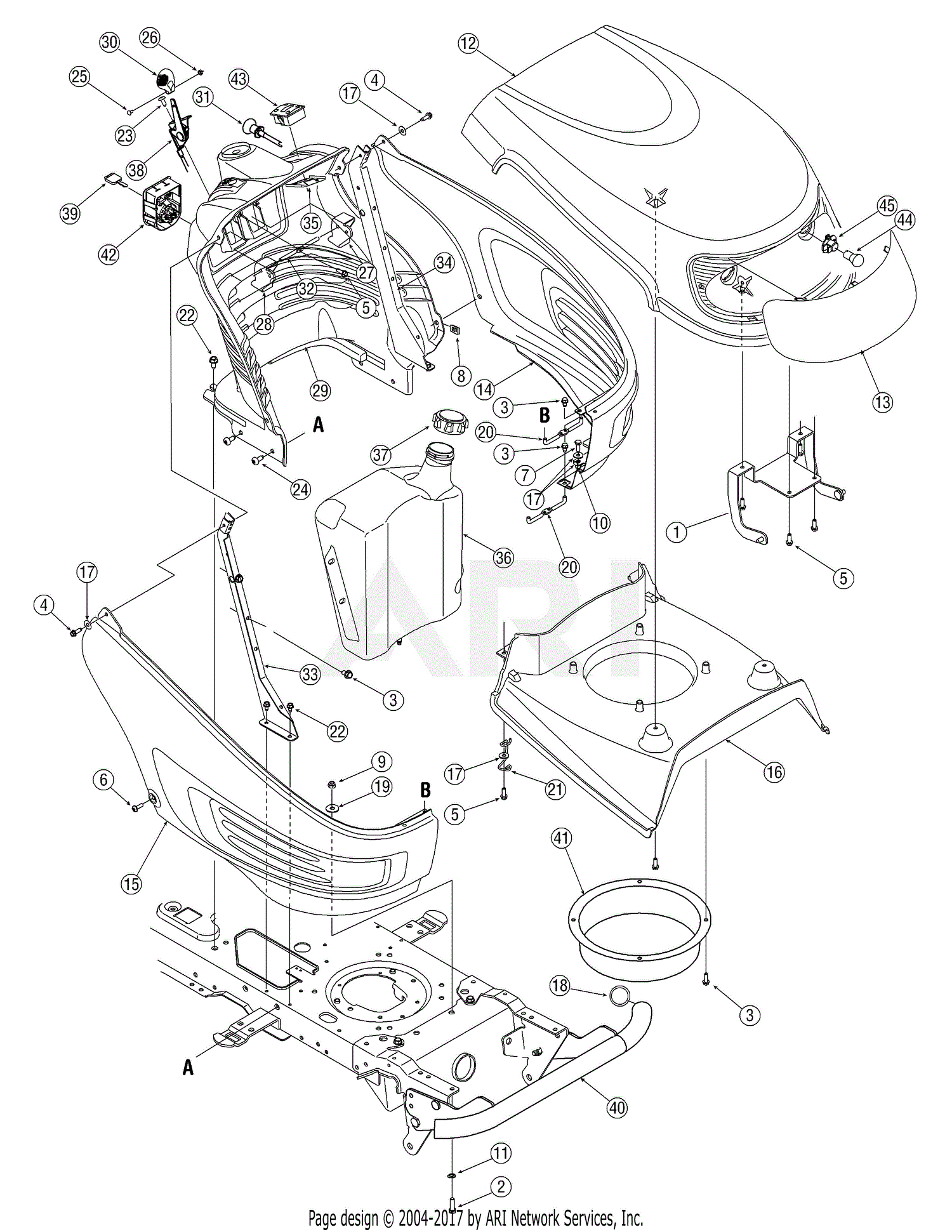 MTD 14AQ816K790 GT-954H (2006) Parts Diagram for Hood and Grille