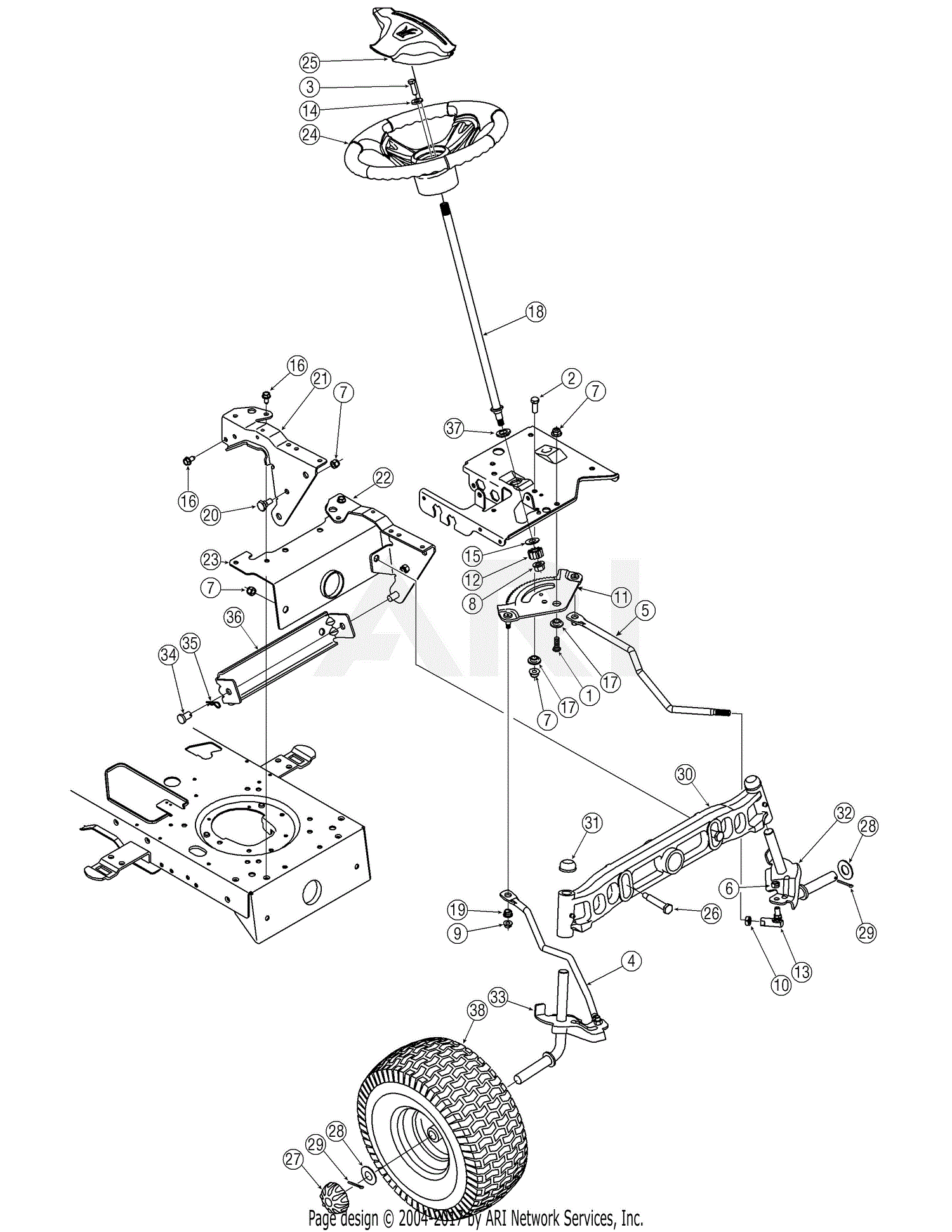 MTD 13AP606H790 LT-946G (2006) Parts Diagram for Steering, Front Wheels ...