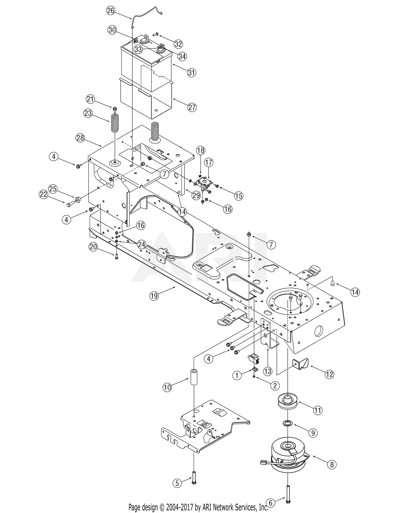 MTD 13AP616P790 LT-950H (2006) Parts Diagram for PTO Drive, Battery and ...