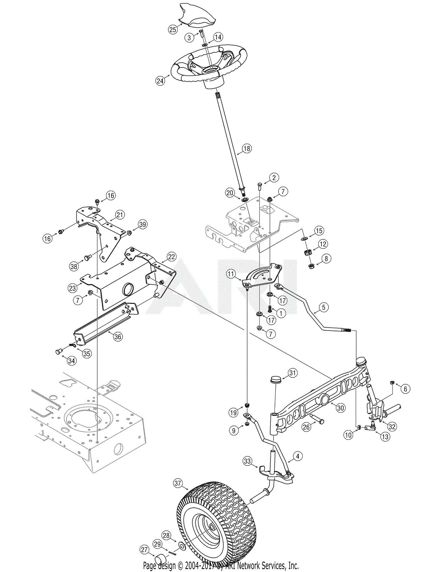 MTD 14AA815K790 GT-954 (2007) Parts Diagram for Steering