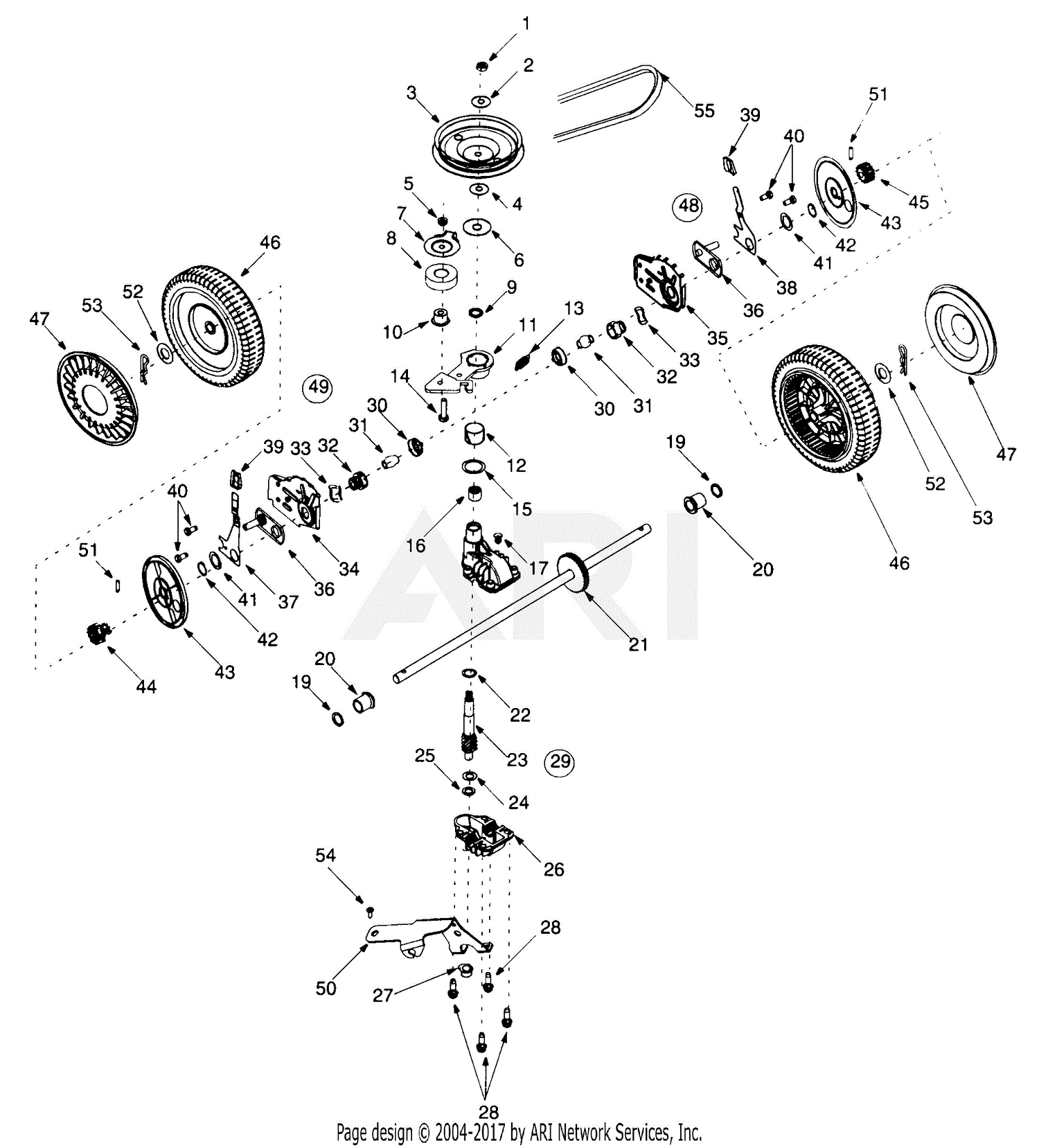 Mtd 12be459h352 2000 Parts Diagram For Transmission Assembly And Wheels 6436