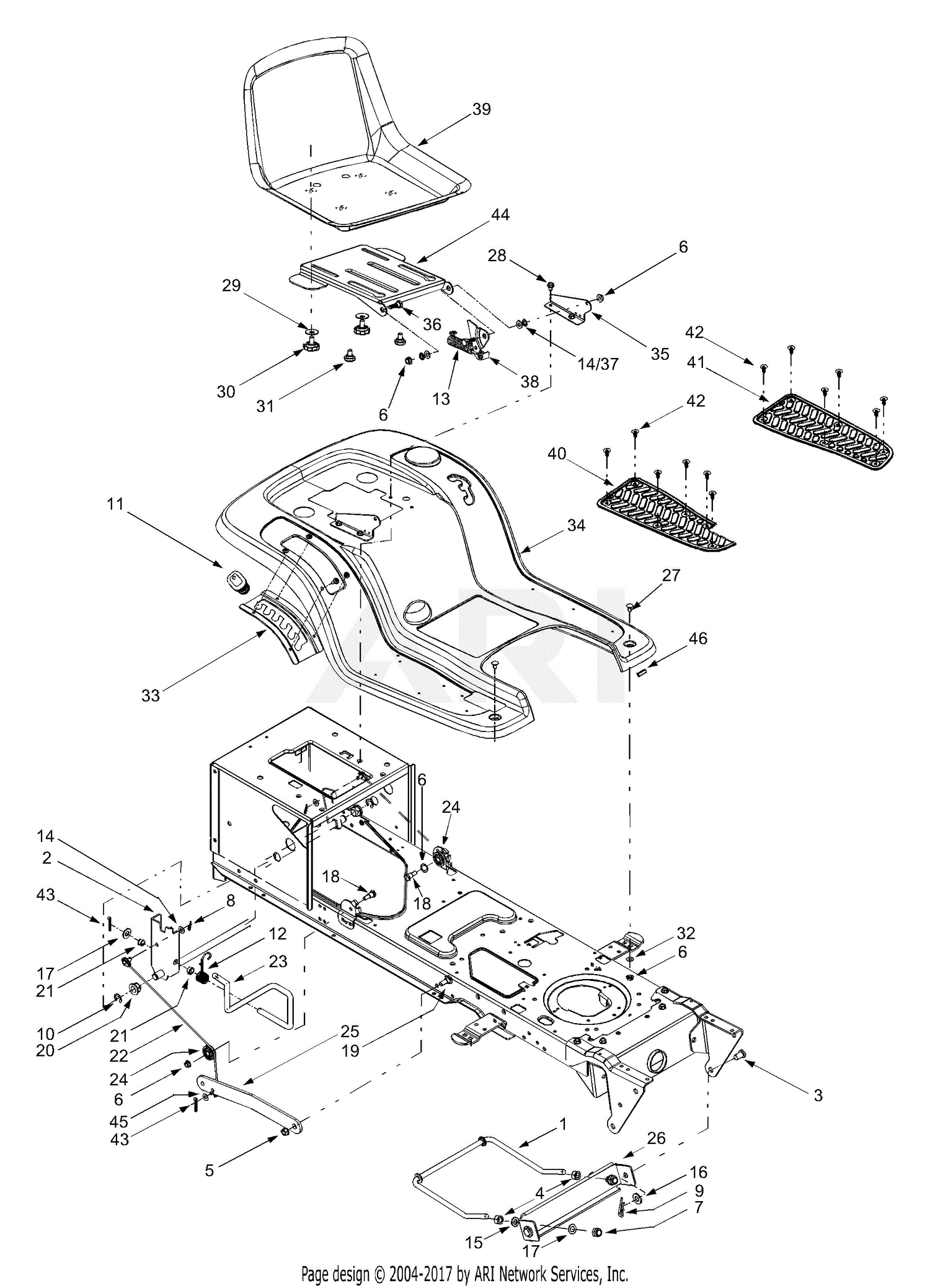 MTD 13BT604G452 (2003) Parts Diagram for Frame Components & Seat