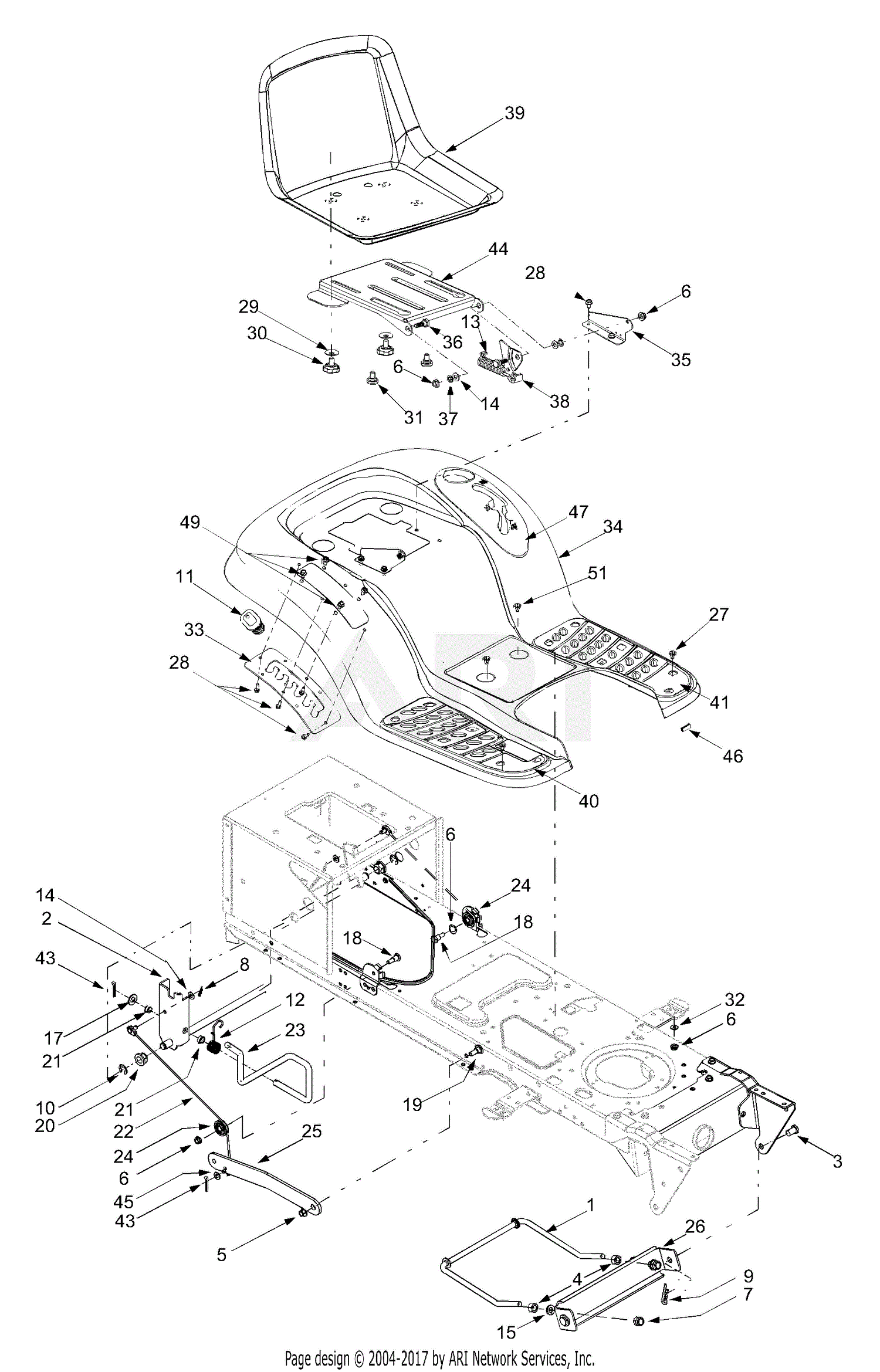 MTD 13AT604G755 (2004) Parts Diagram for Frame Components & Seat